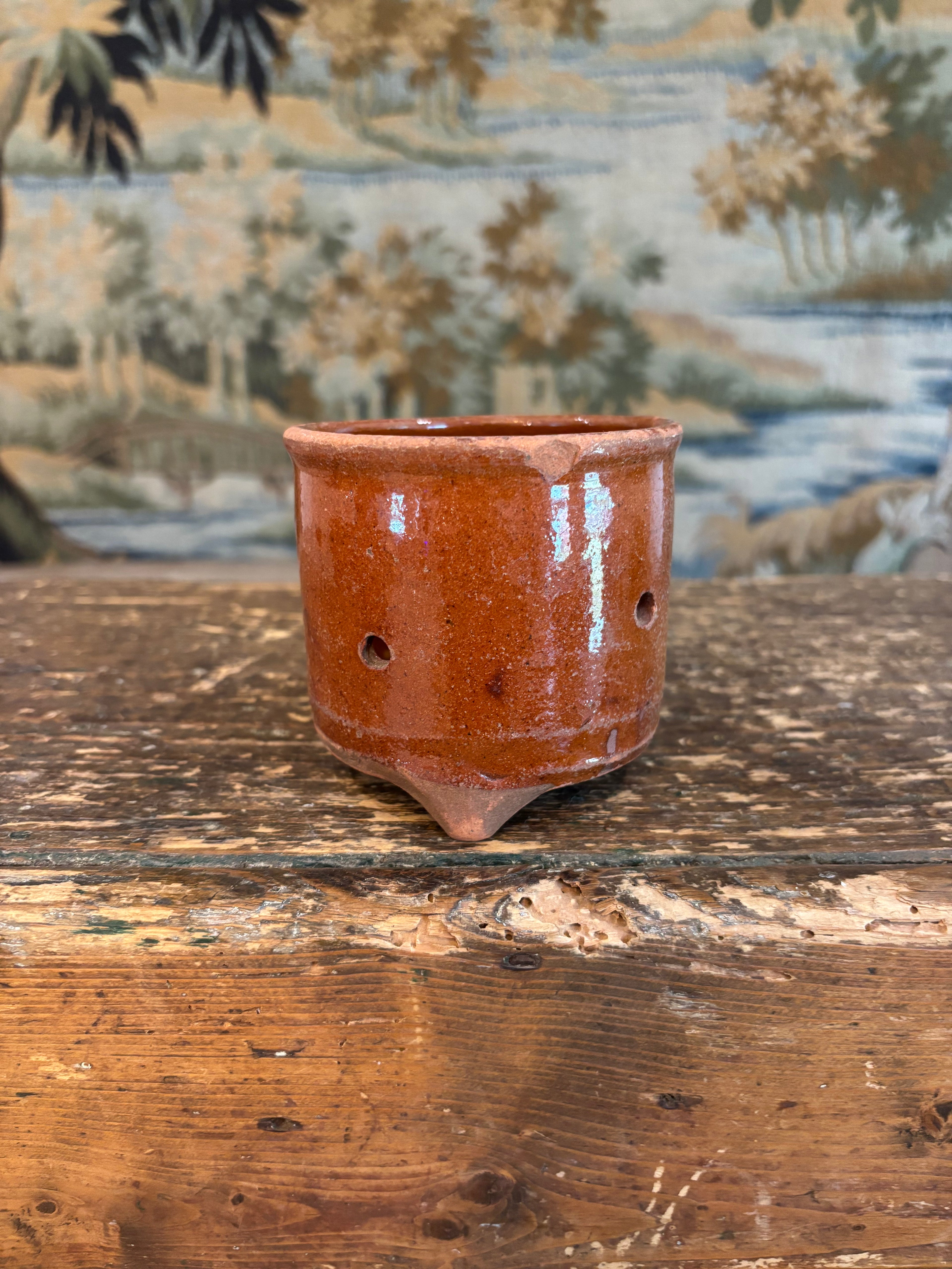 Antique French Footed Terracotta Faisselle
