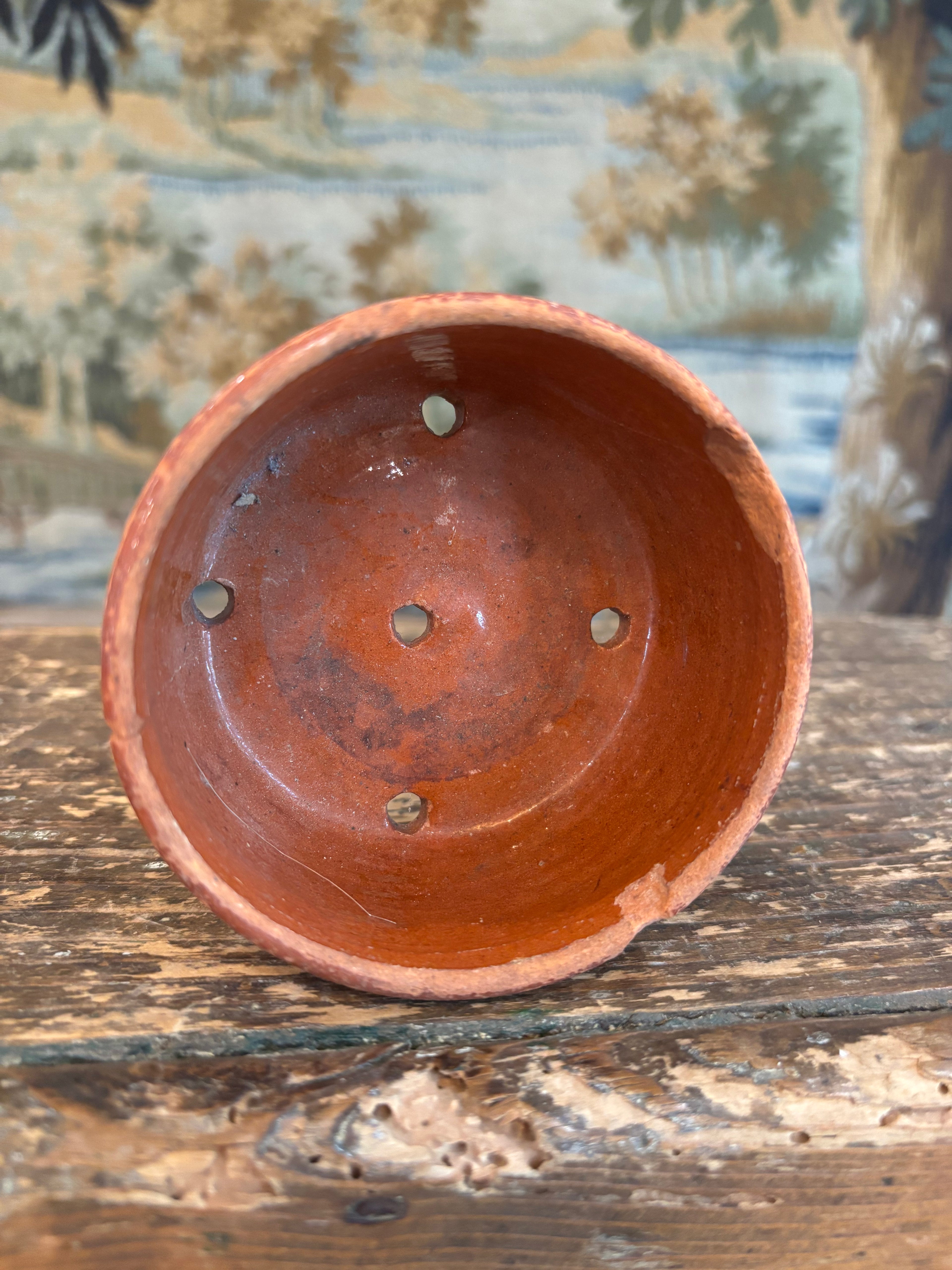 Antique French Low Terracotta Faisselle