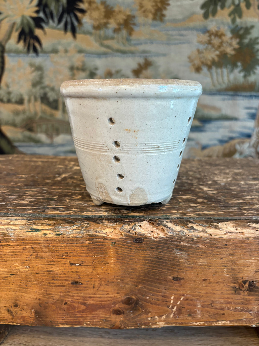Antique Greige Glazed French Footed Faisselle