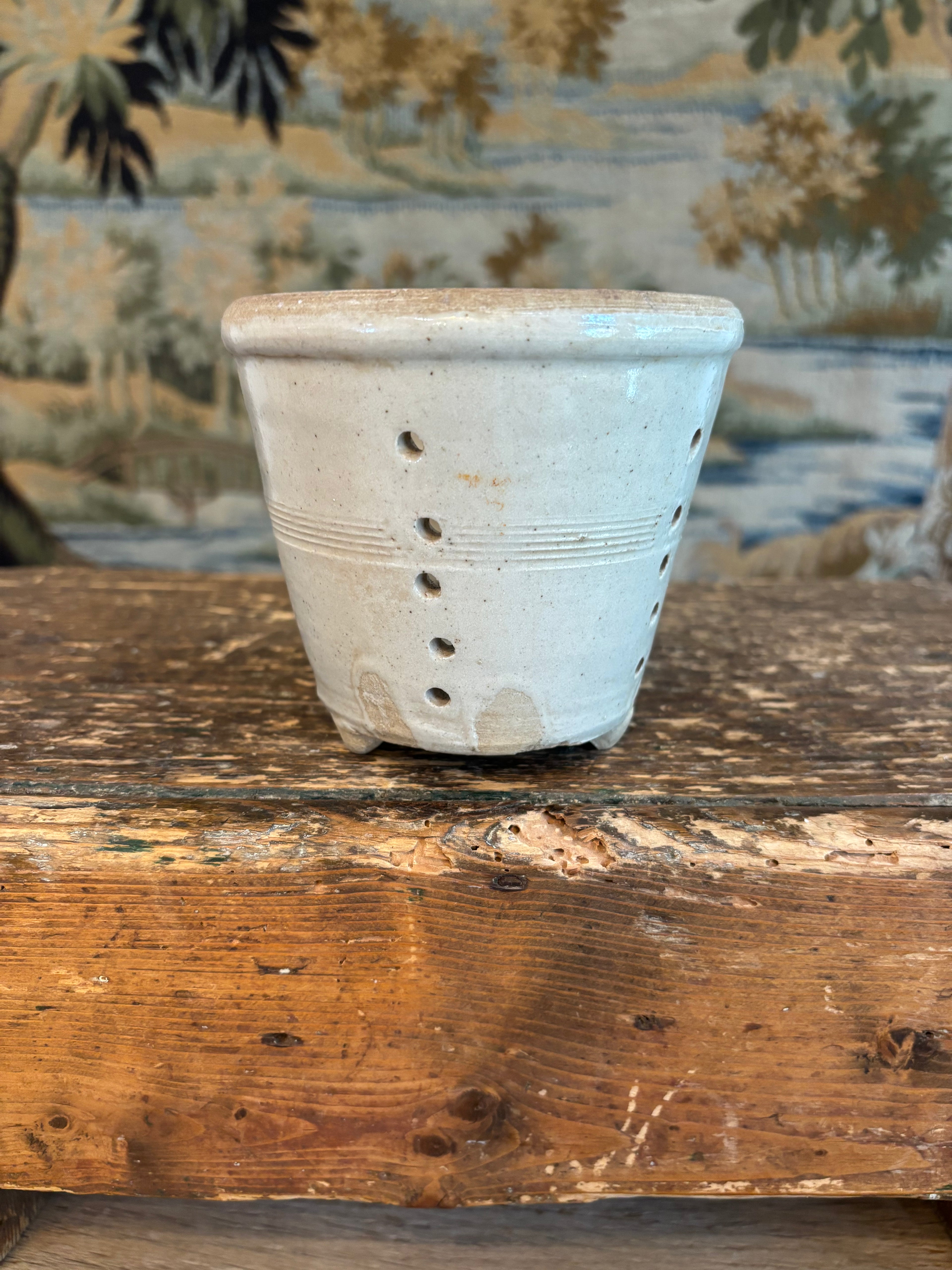 Antique Greige Glazed French Footed Faisselle