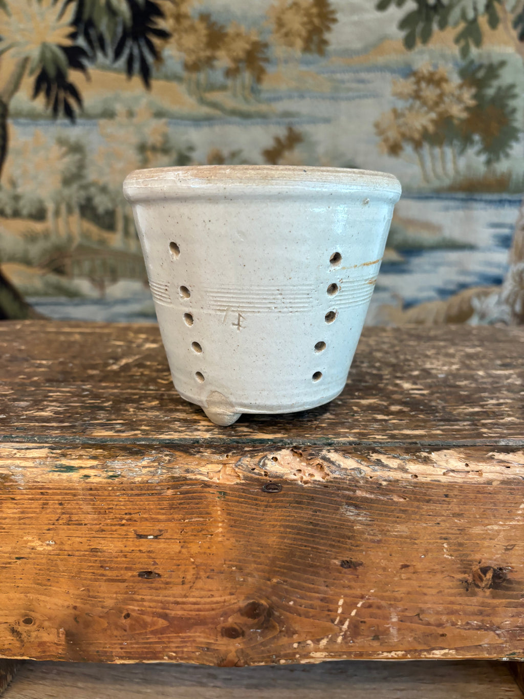 Antique Greige Glazed French Footed Faisselle