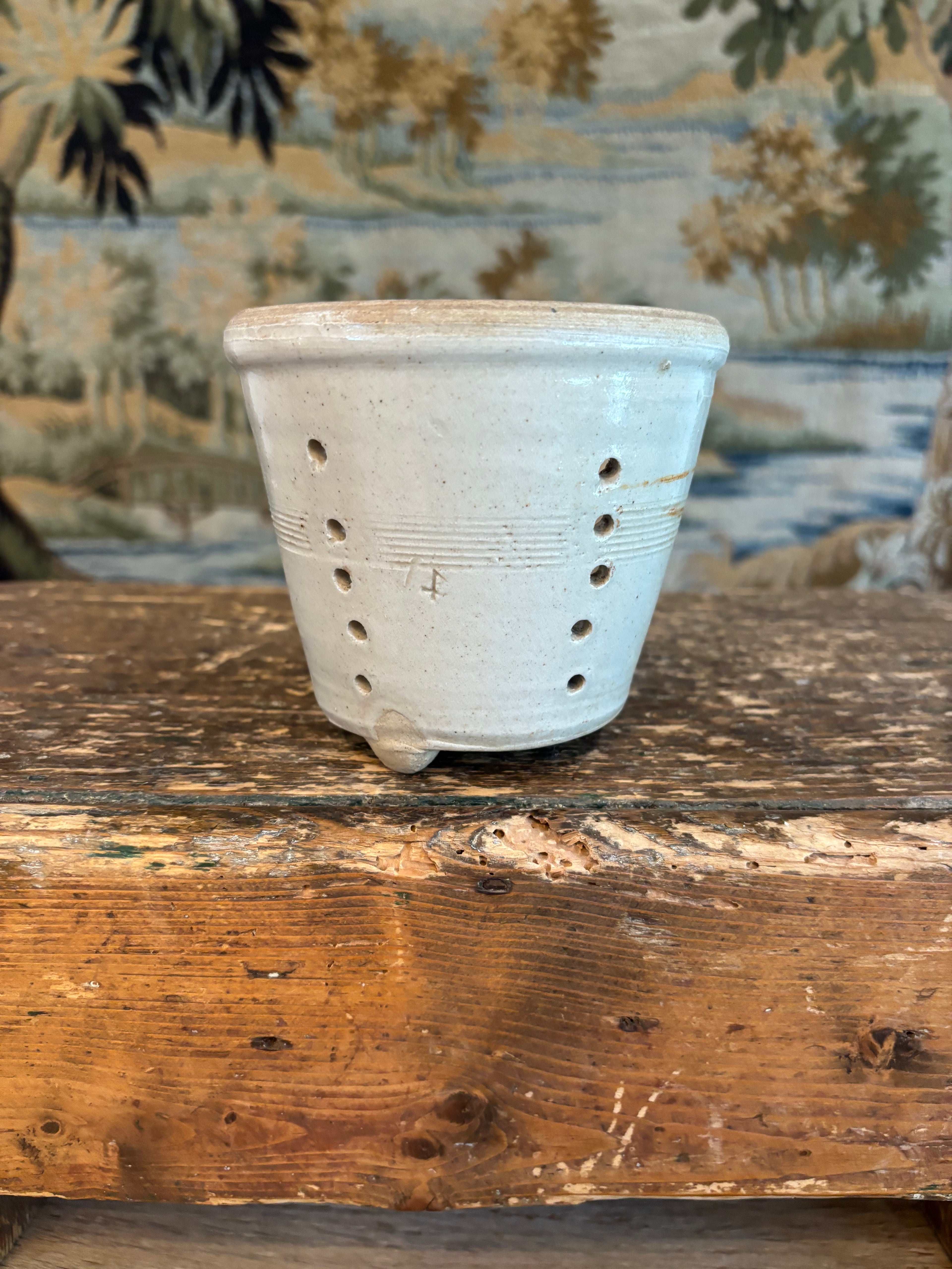 Antique Greige Glazed French Footed Faisselle