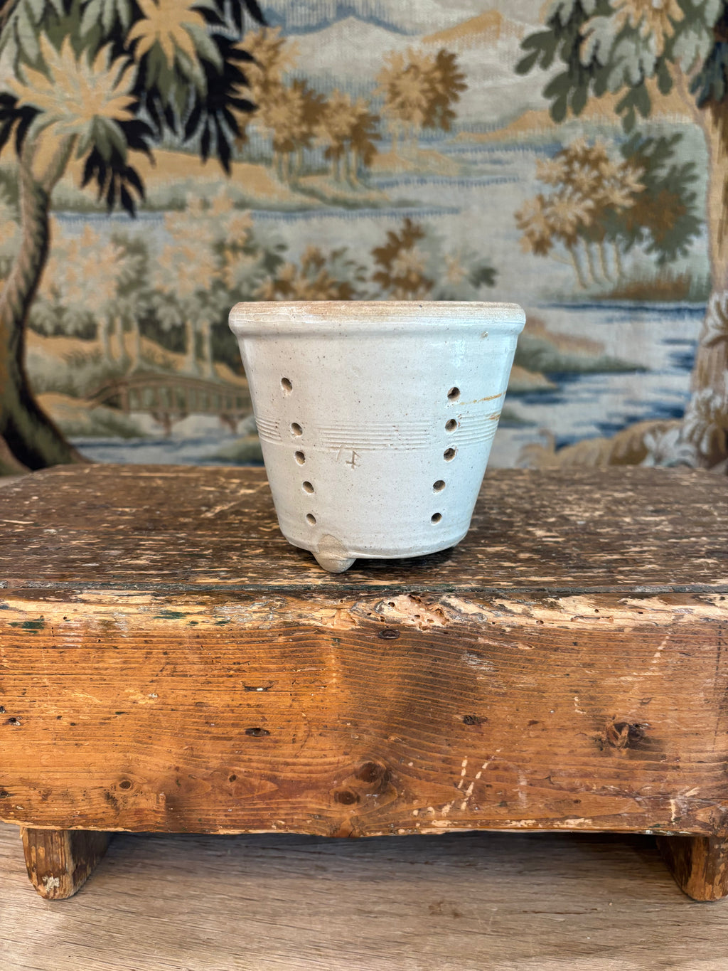 Antique Greige Glazed French Footed Faisselle