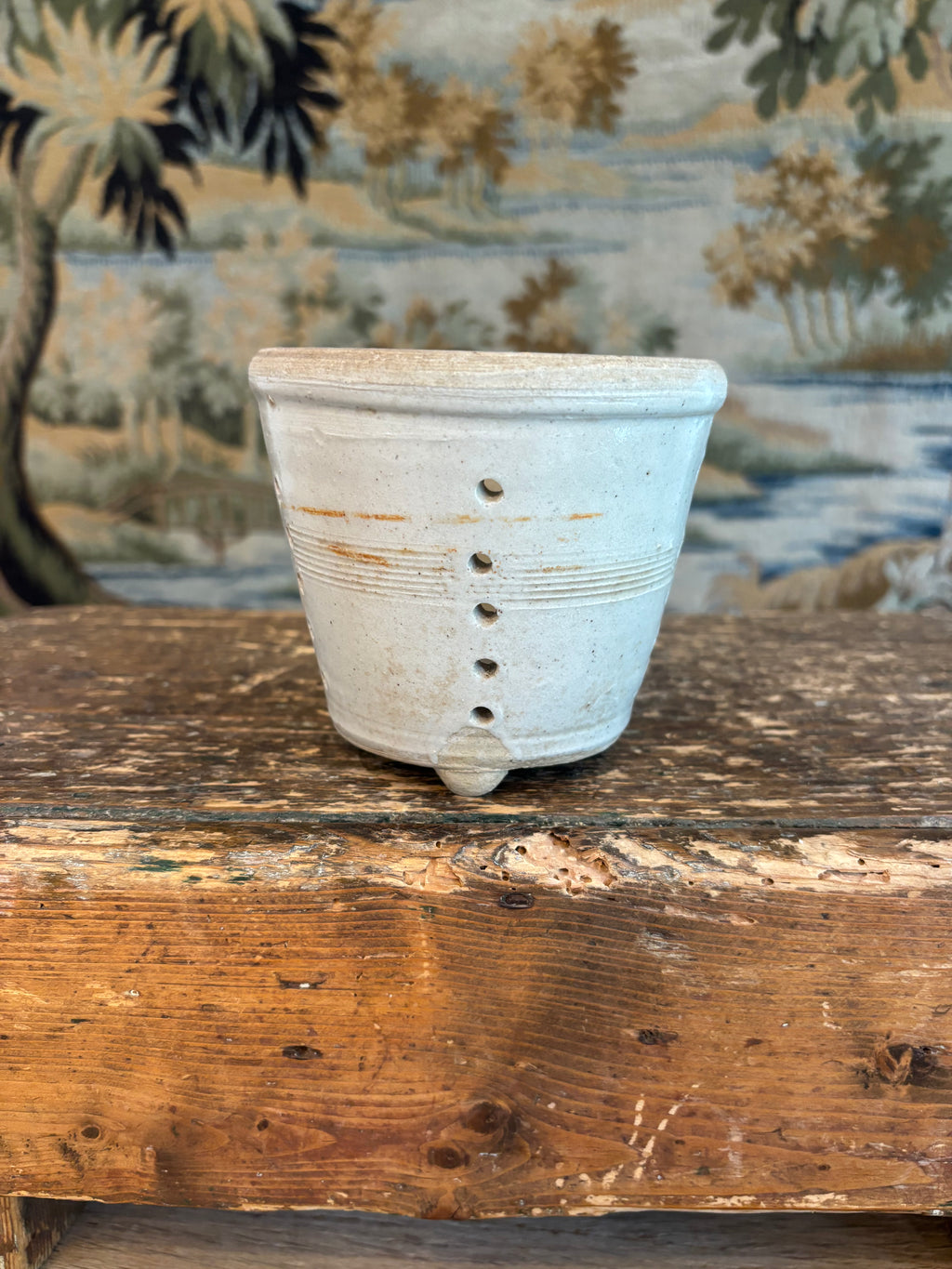 Antique Greige Glazed French Footed Faisselle