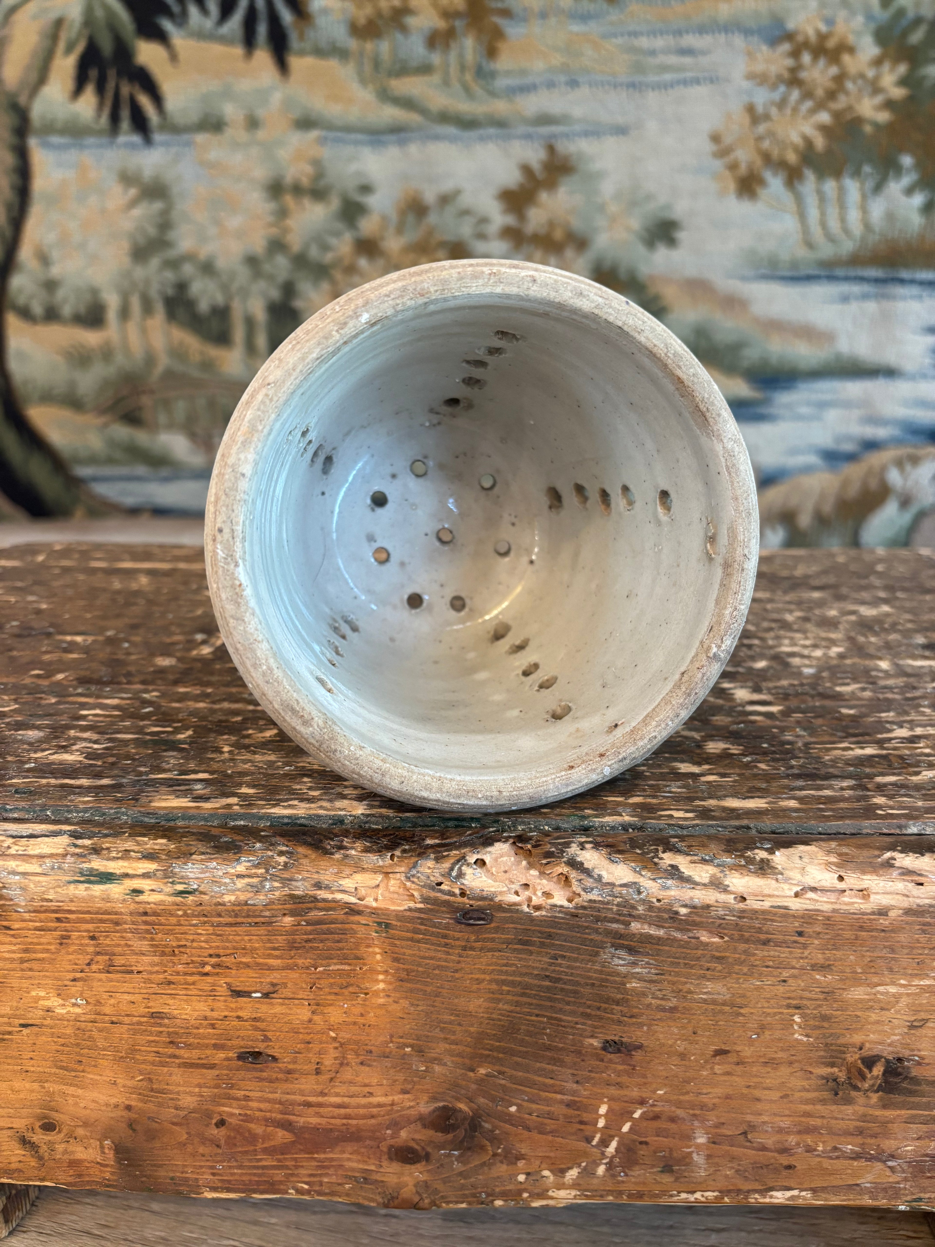 Antique Greige Glazed French Footed Faisselle