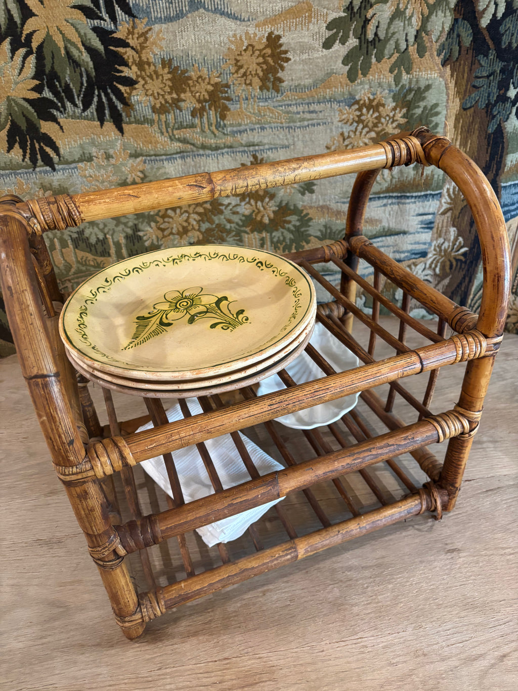 Vintage Bamboo & Rattan Three-Tier Storage Rack