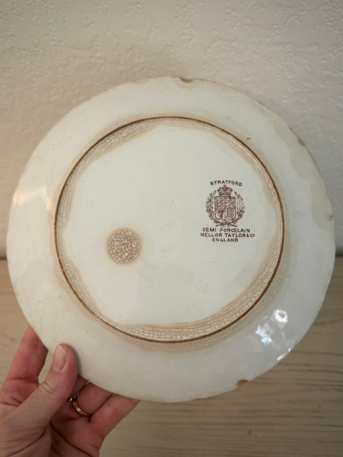Antique English Mellor, Taylor &amp; Co. Stratford Brown Transferware Plate