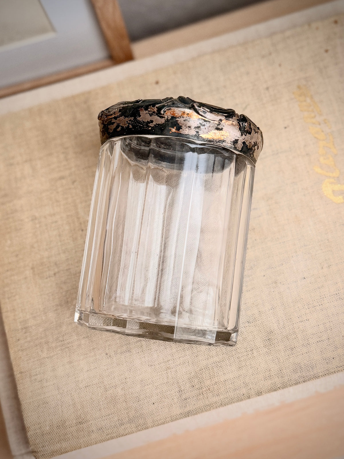 Vintage Glass Humidor with Art Nouveau Lid