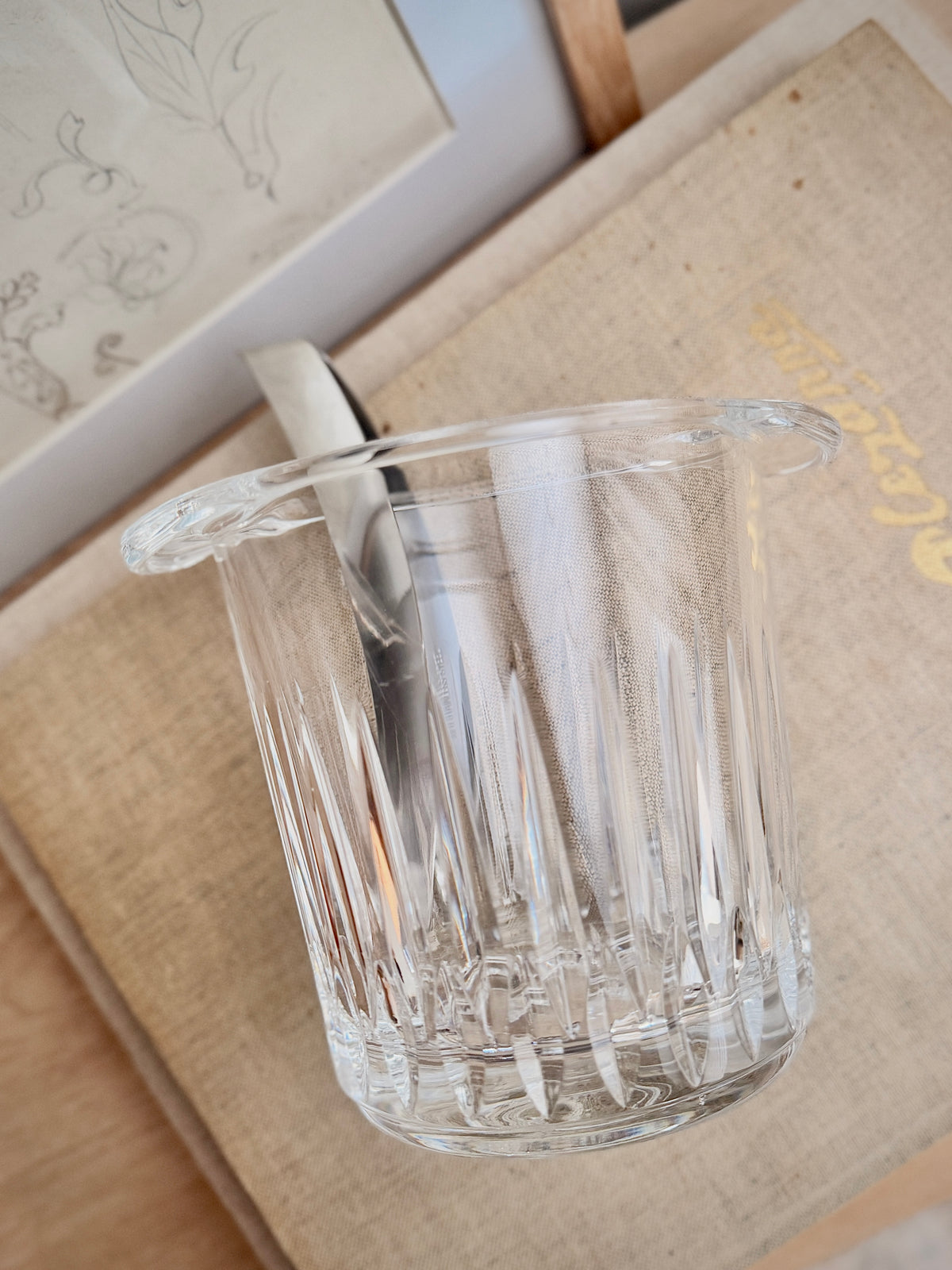 Vintage Crystal Ice Bucket with Tongs