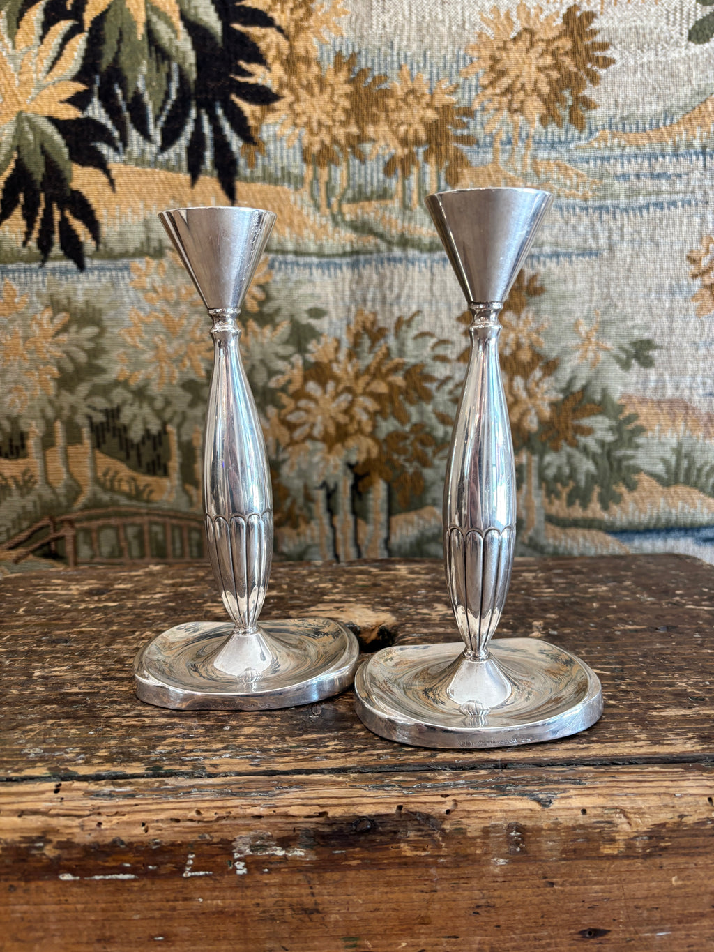 Pair of Vintage Scandinavian Art Deco Silver-Plated Candlesticks
