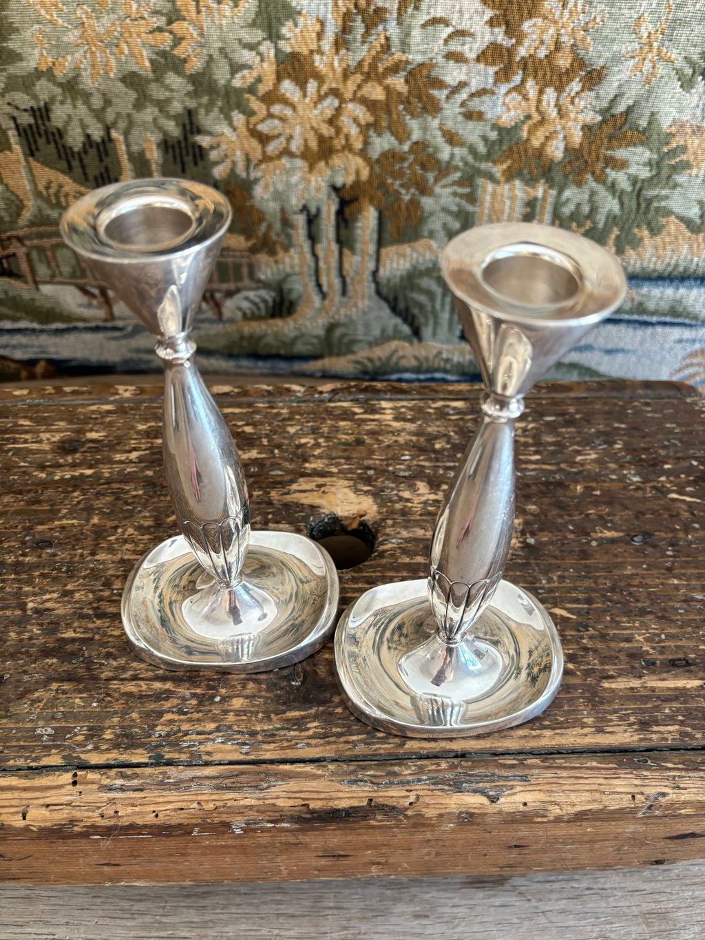 Pair of Vintage Scandinavian Art Deco Silver-Plated Candlesticks