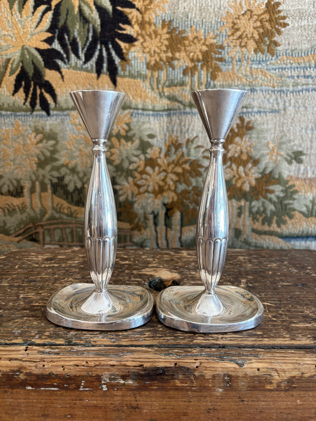 Pair of Vintage Scandinavian Art Deco Silver-Plated Candlesticks