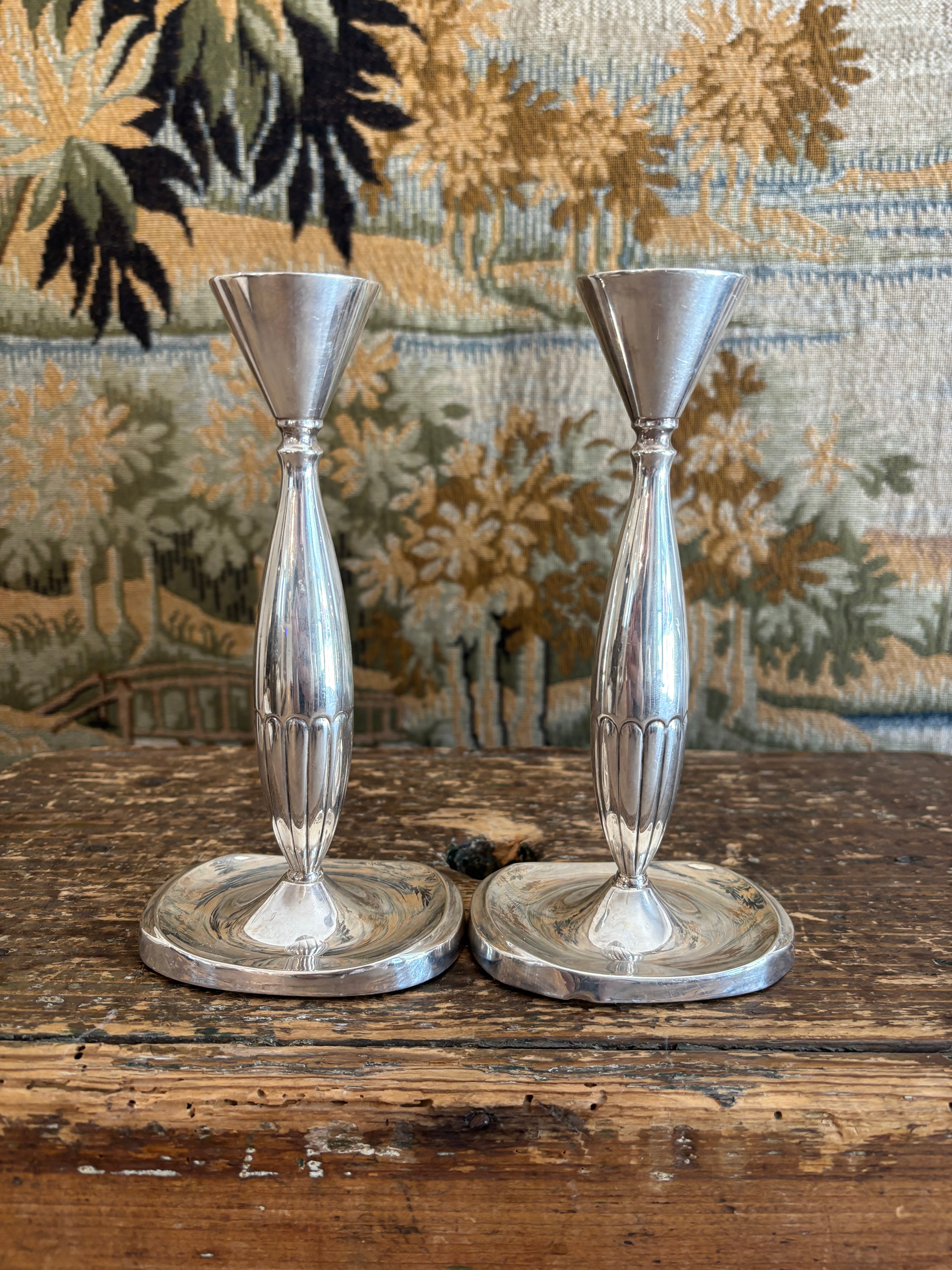 Pair of Vintage Scandinavian Art Deco Silver-Plated Candlesticks