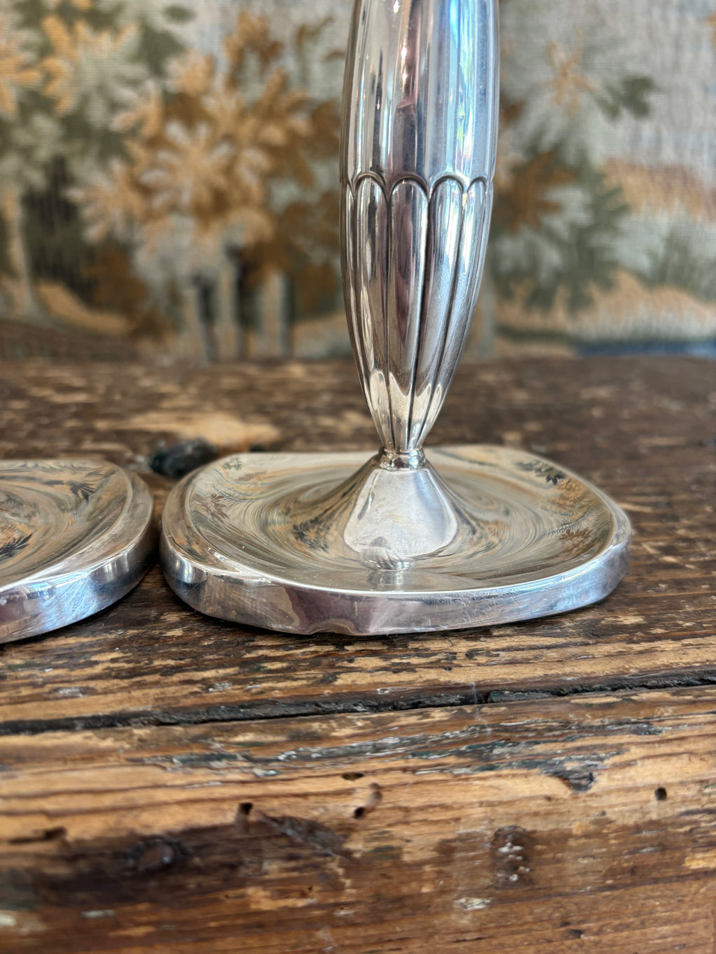 Pair of Vintage Scandinavian Art Deco Silver-Plated Candlesticks