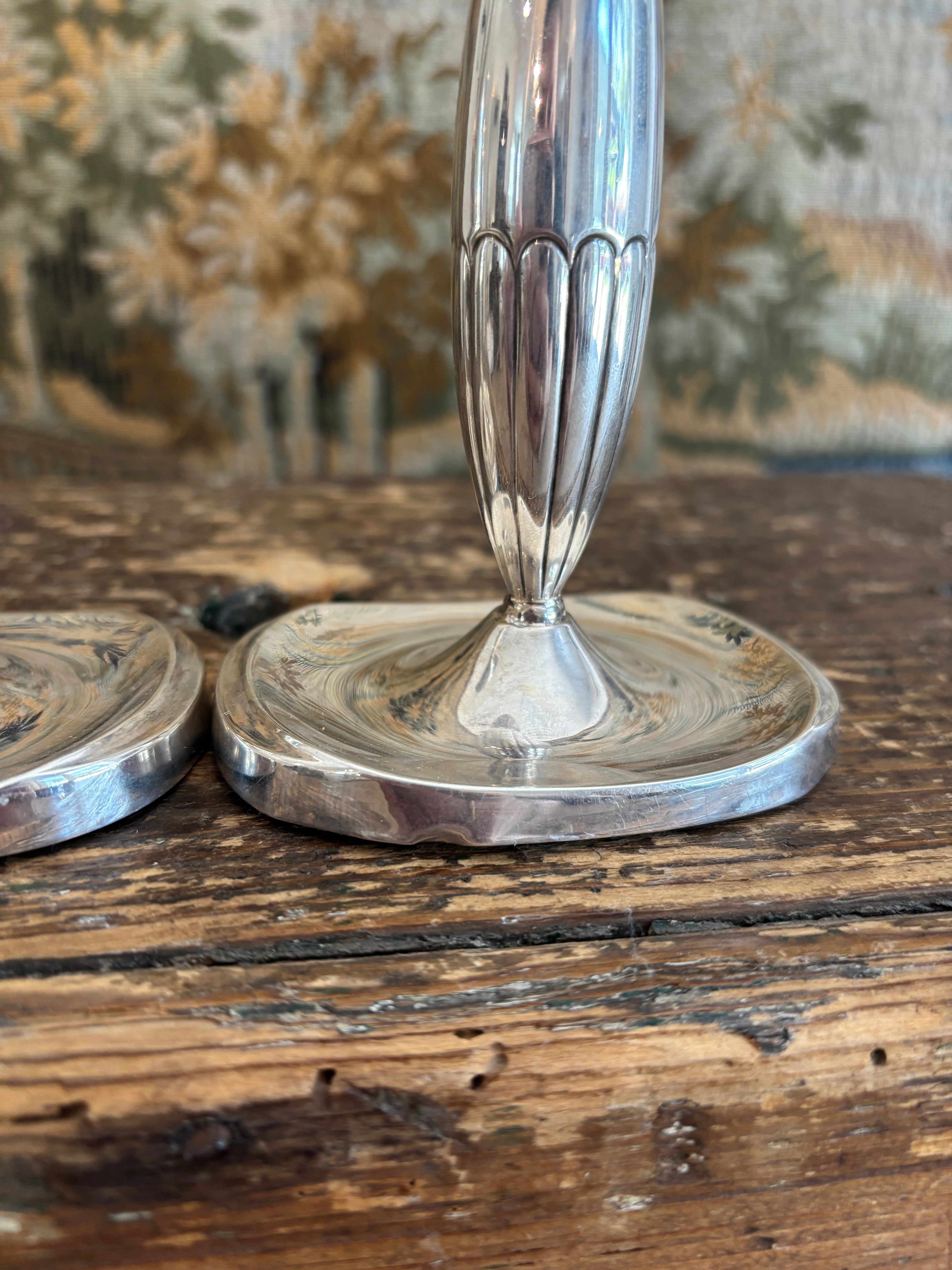 Pair of Vintage Scandinavian Art Deco Silver-Plated Candlesticks