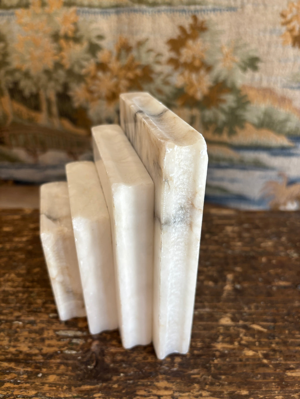 Vintage White Alabaster Stepped Bookend