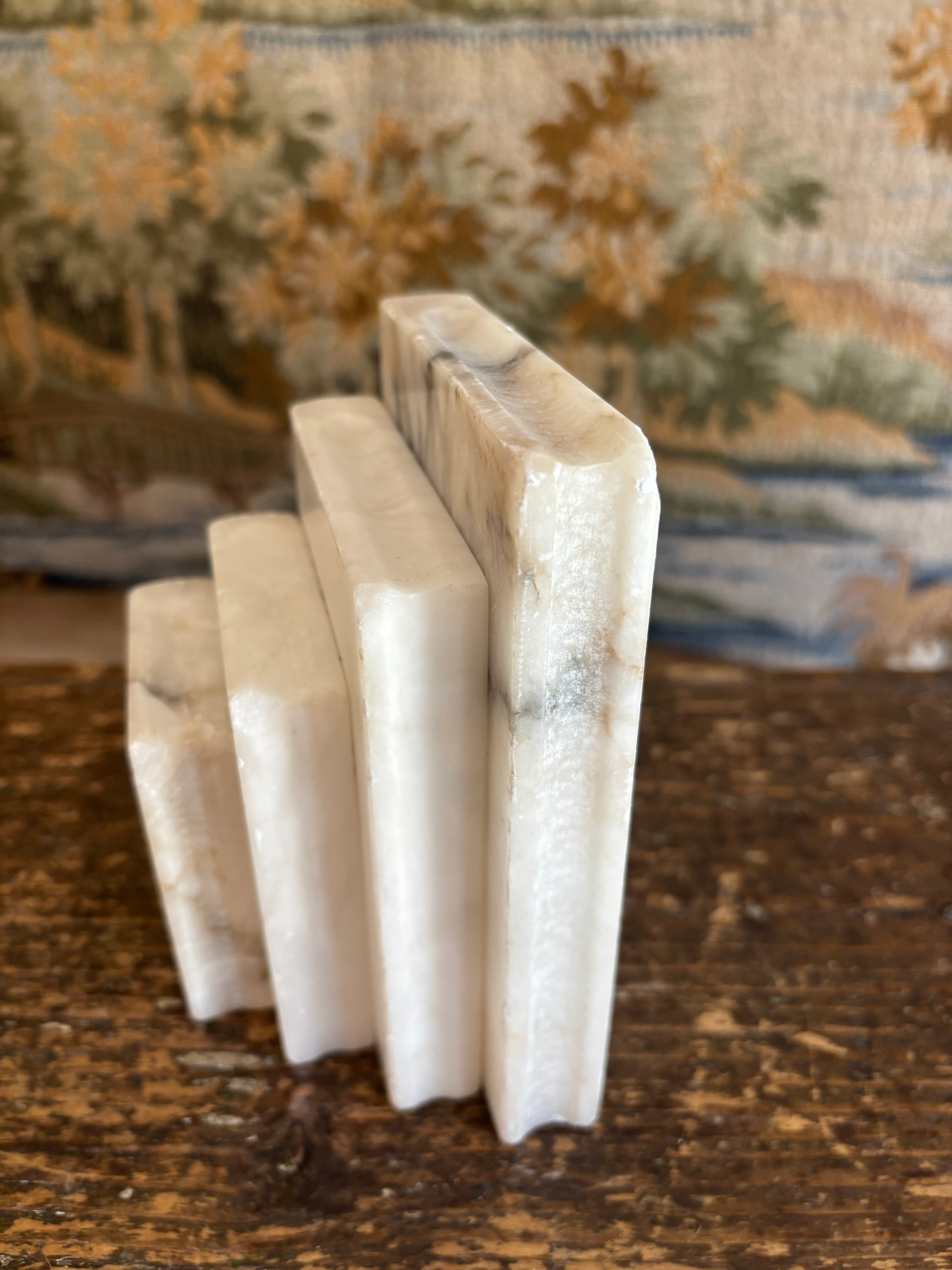 Vintage White Alabaster Stepped Bookend