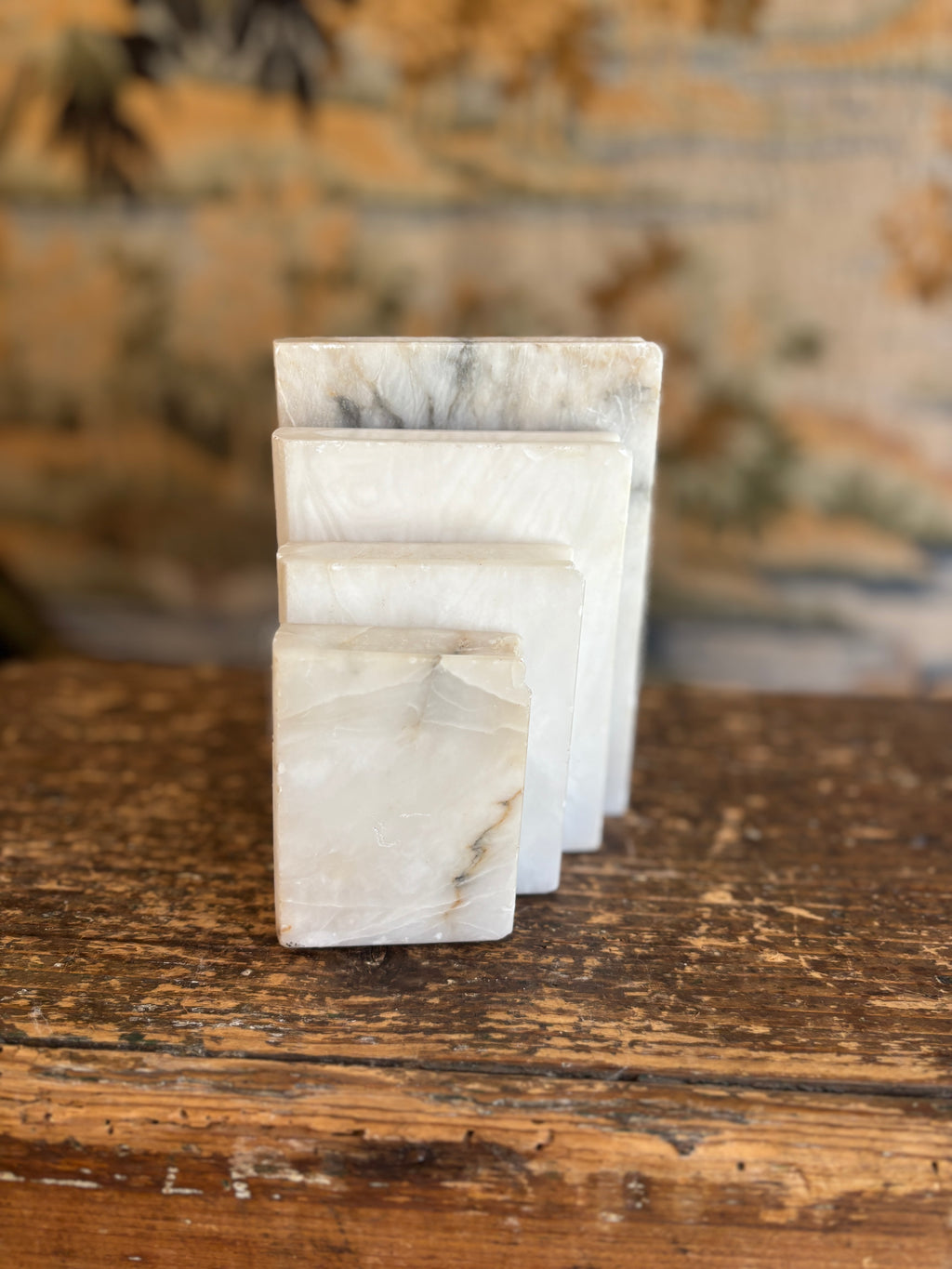 Vintage White Alabaster Stepped Bookend