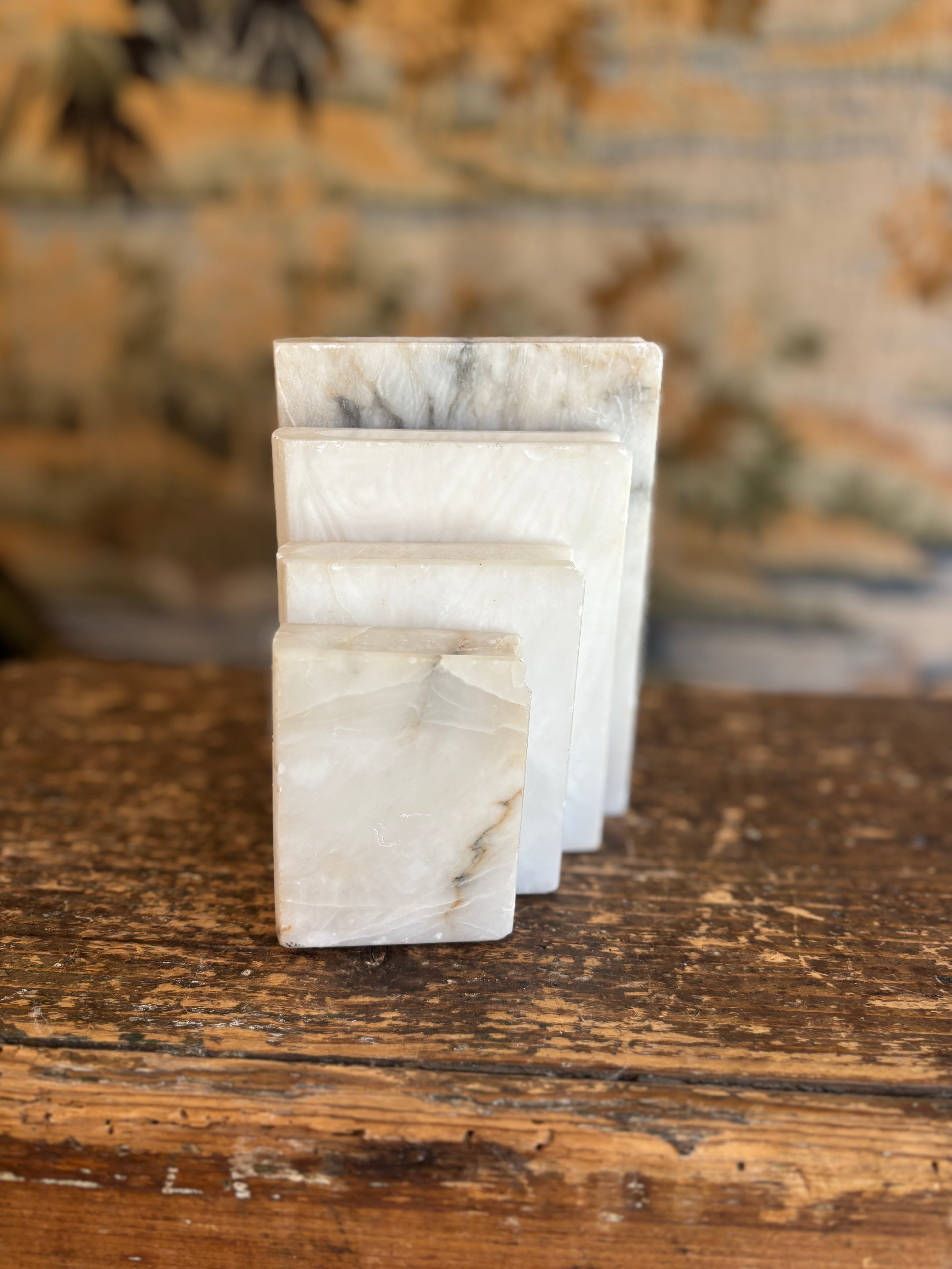 Vintage White Alabaster Stepped Bookend