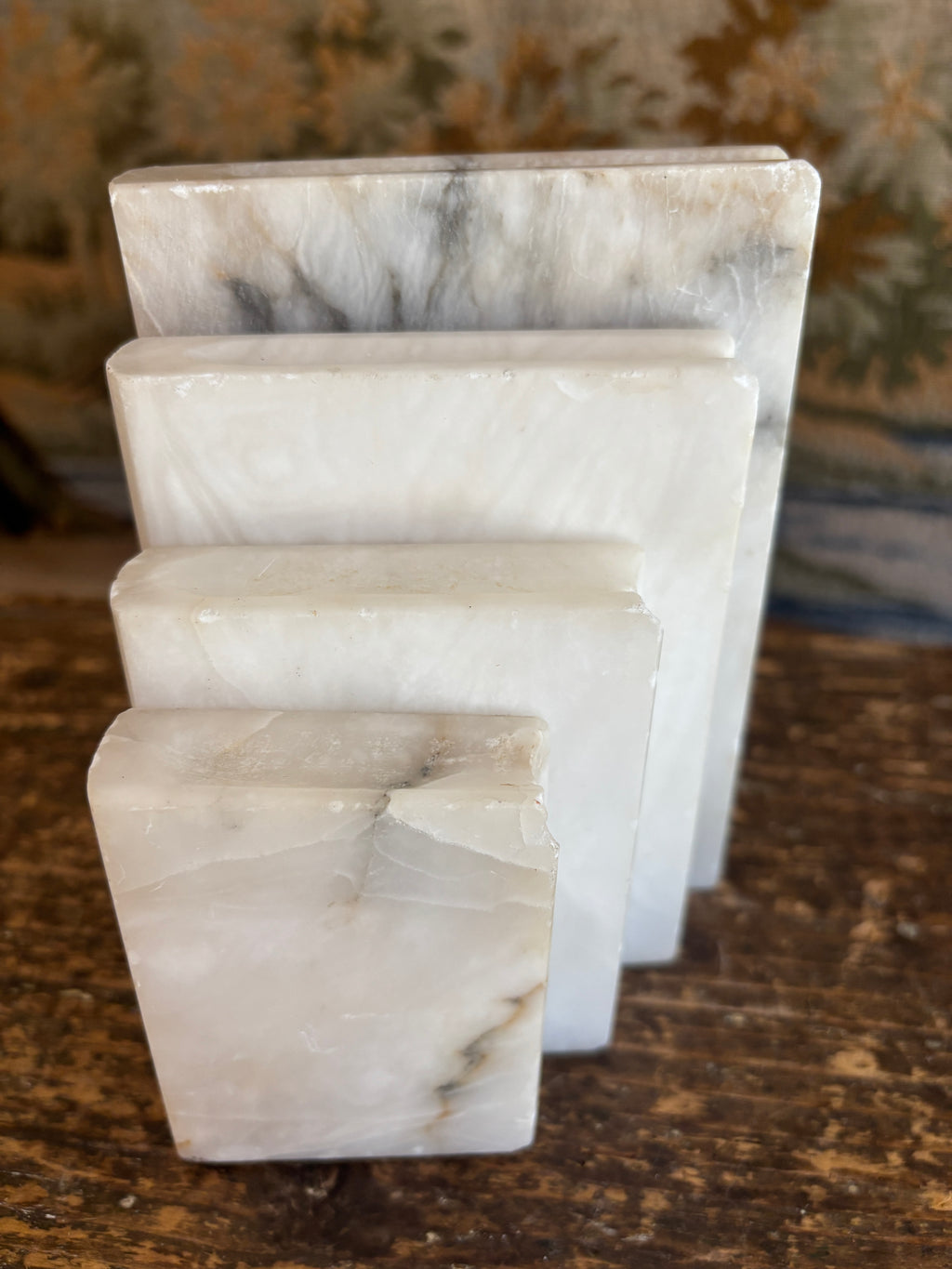 Vintage White Alabaster Stepped Bookend