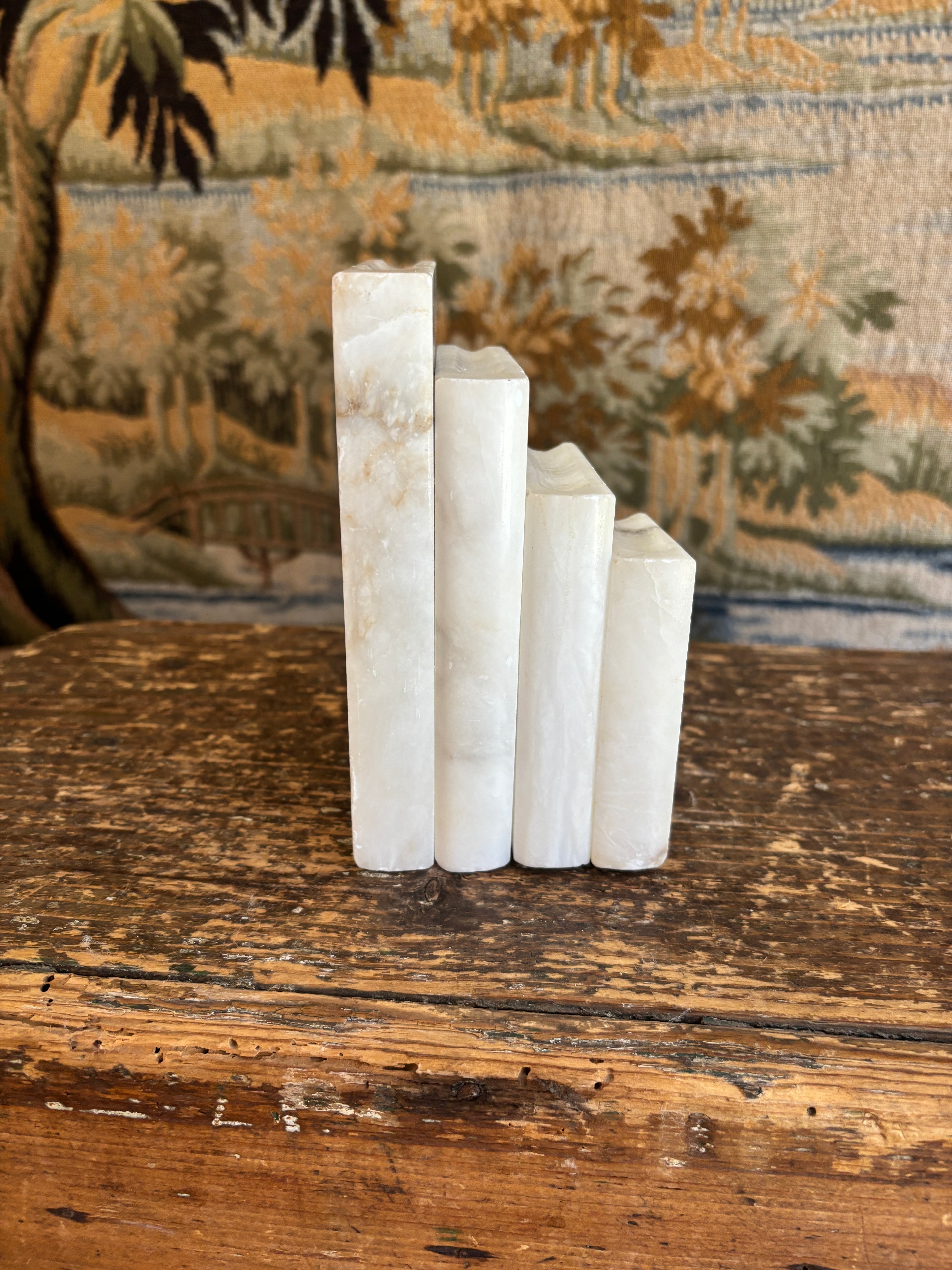 Vintage White Alabaster Stepped Bookend