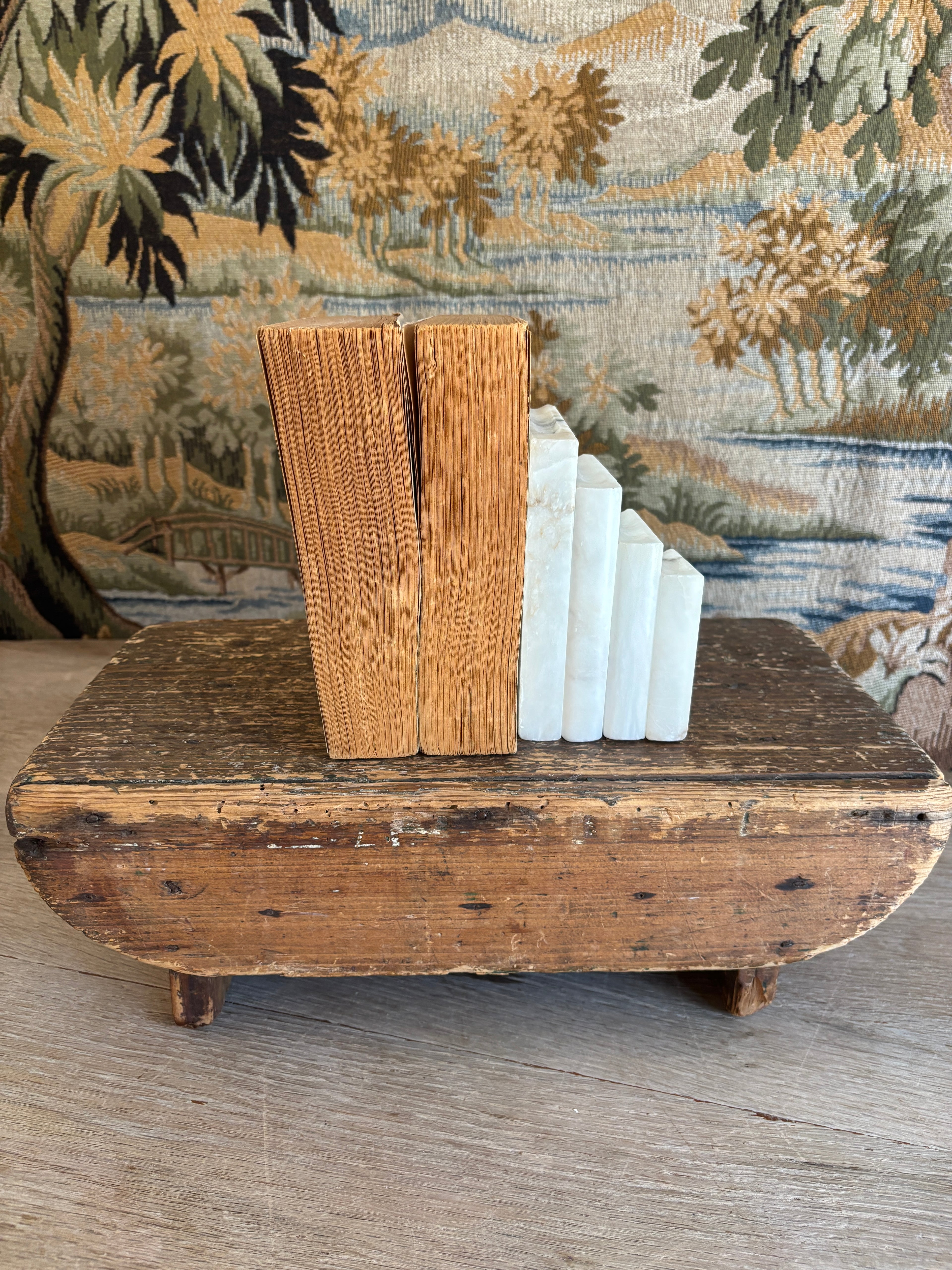Vintage White Alabaster Stepped Bookend