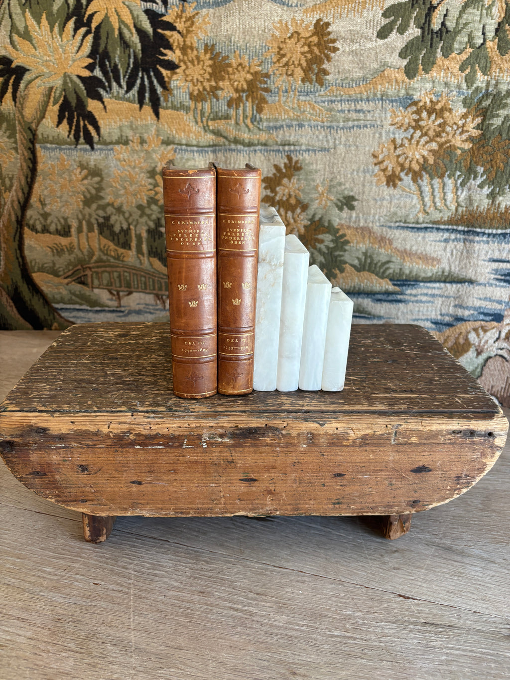 Vintage White Alabaster Stepped Bookend