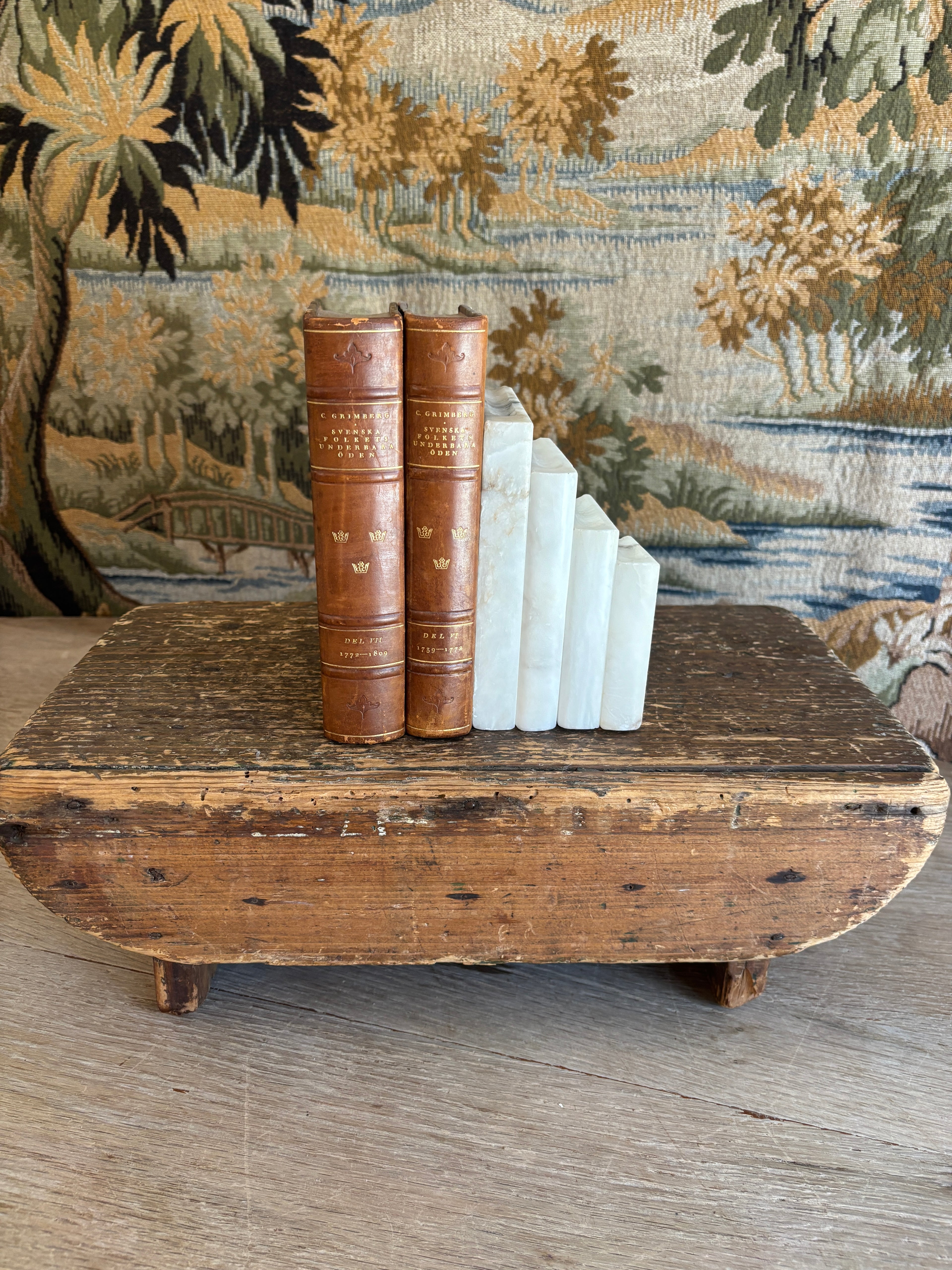 Vintage White Alabaster Stepped Bookend