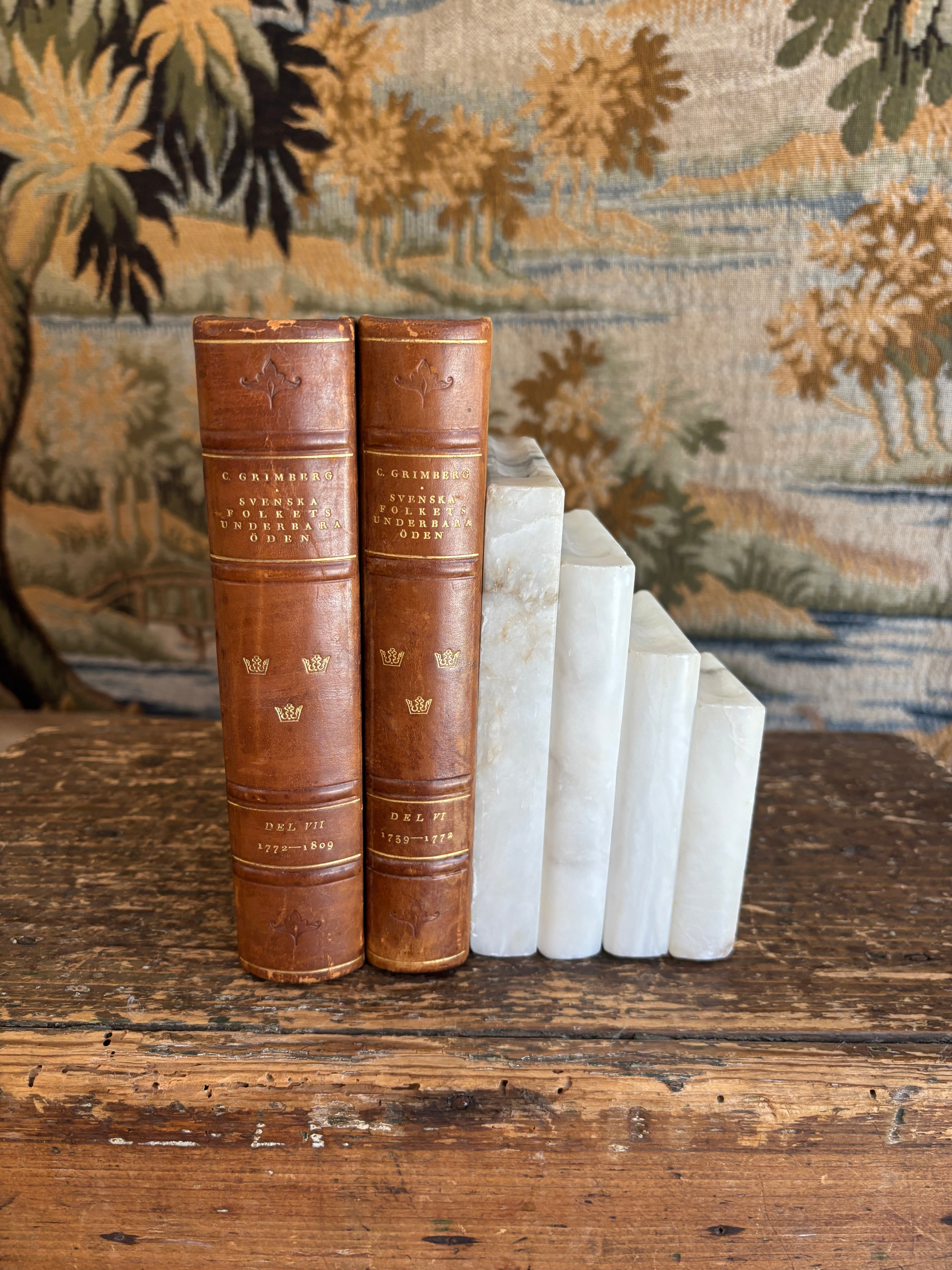 Vintage White Alabaster Stepped Bookend