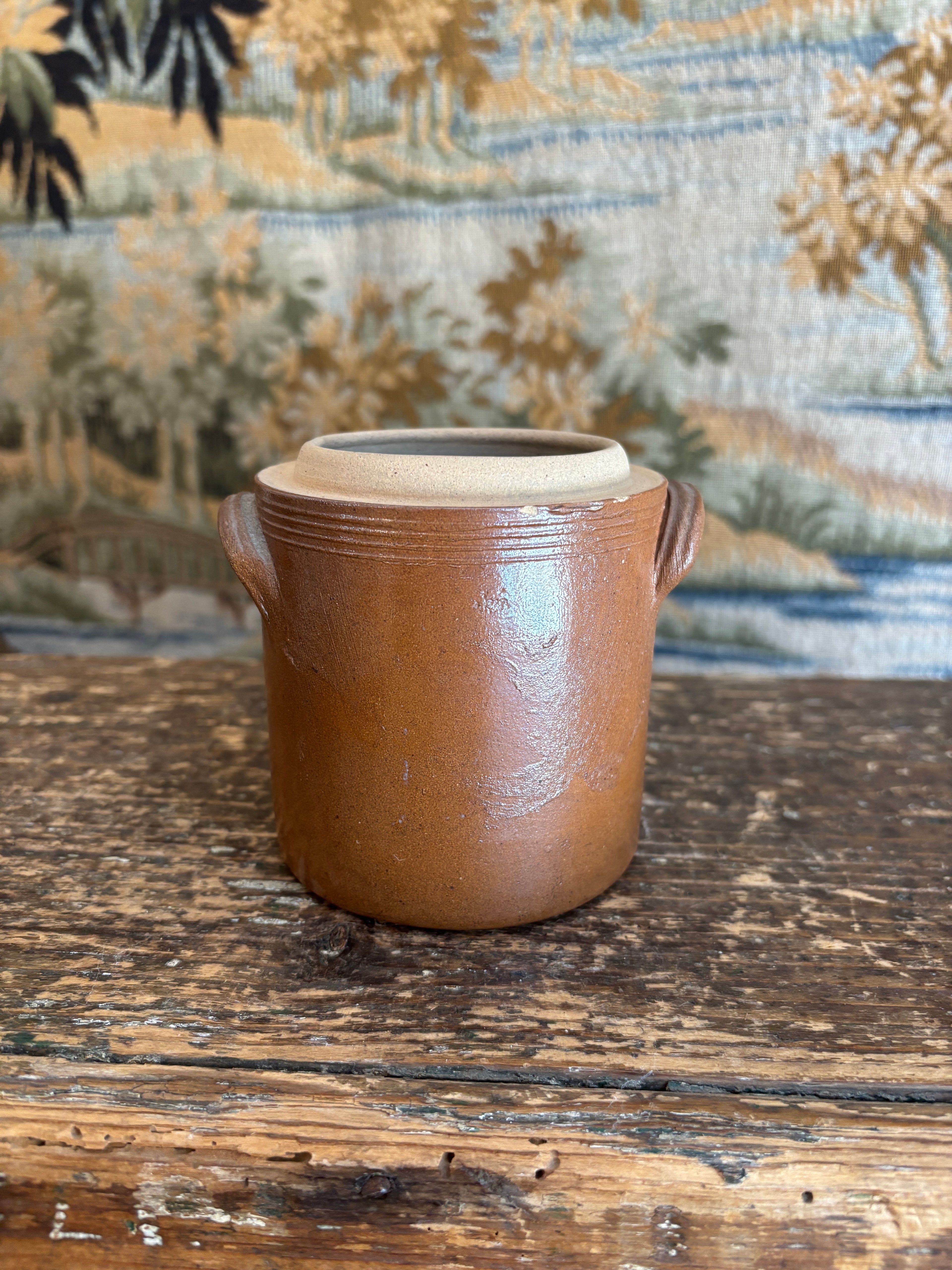 Vintage Small French Stoneware Confit Pot