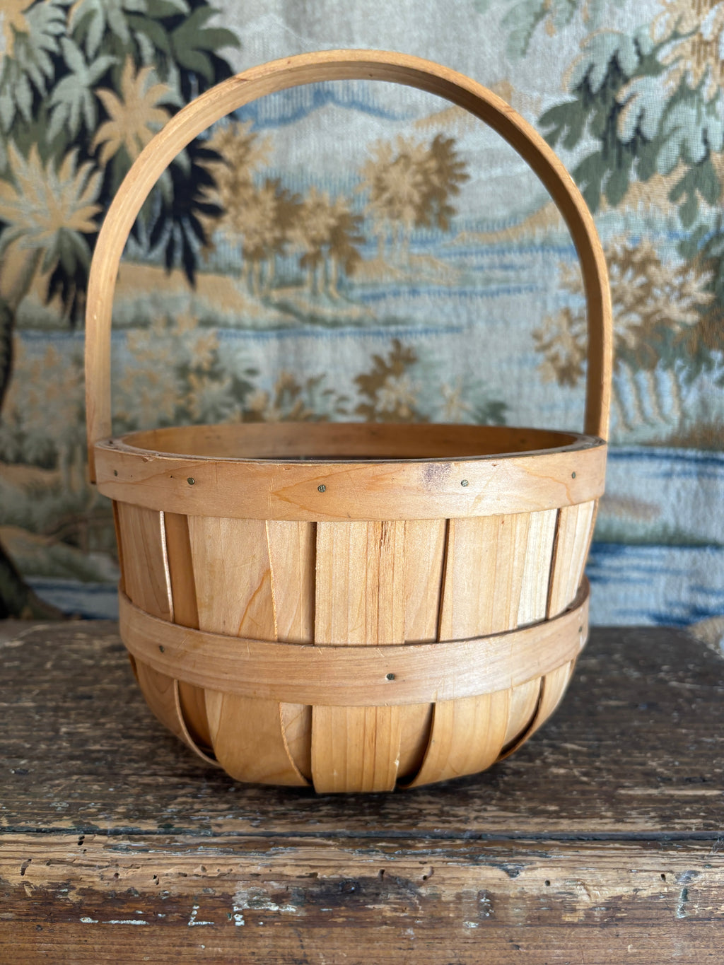 Vintage Bentwood Gathering Basket with Swing Handle
