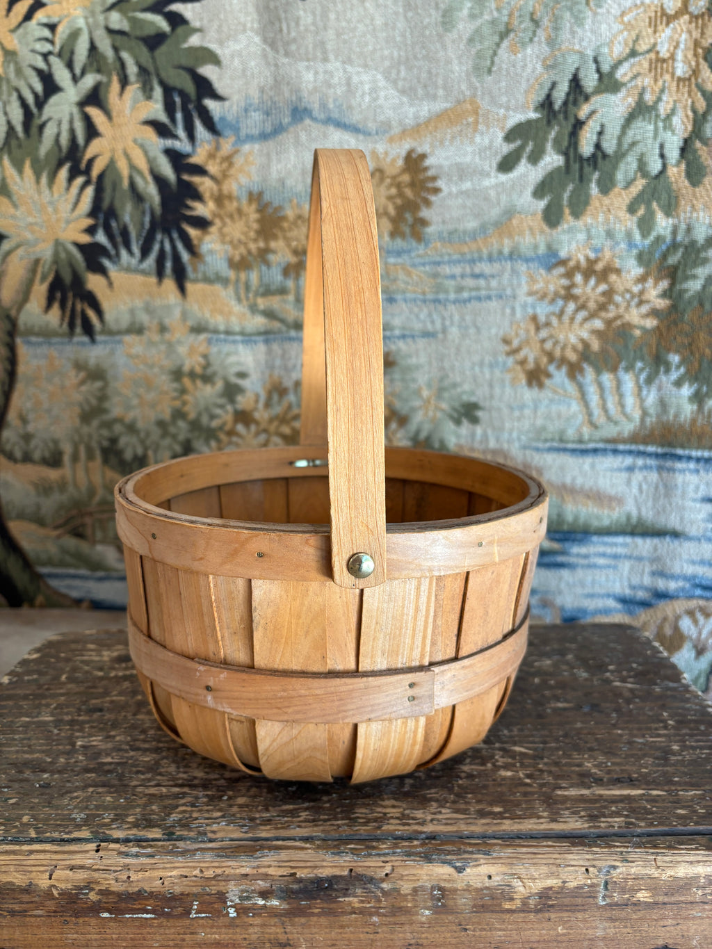 Vintage Bentwood Gathering Basket with Swing Handle