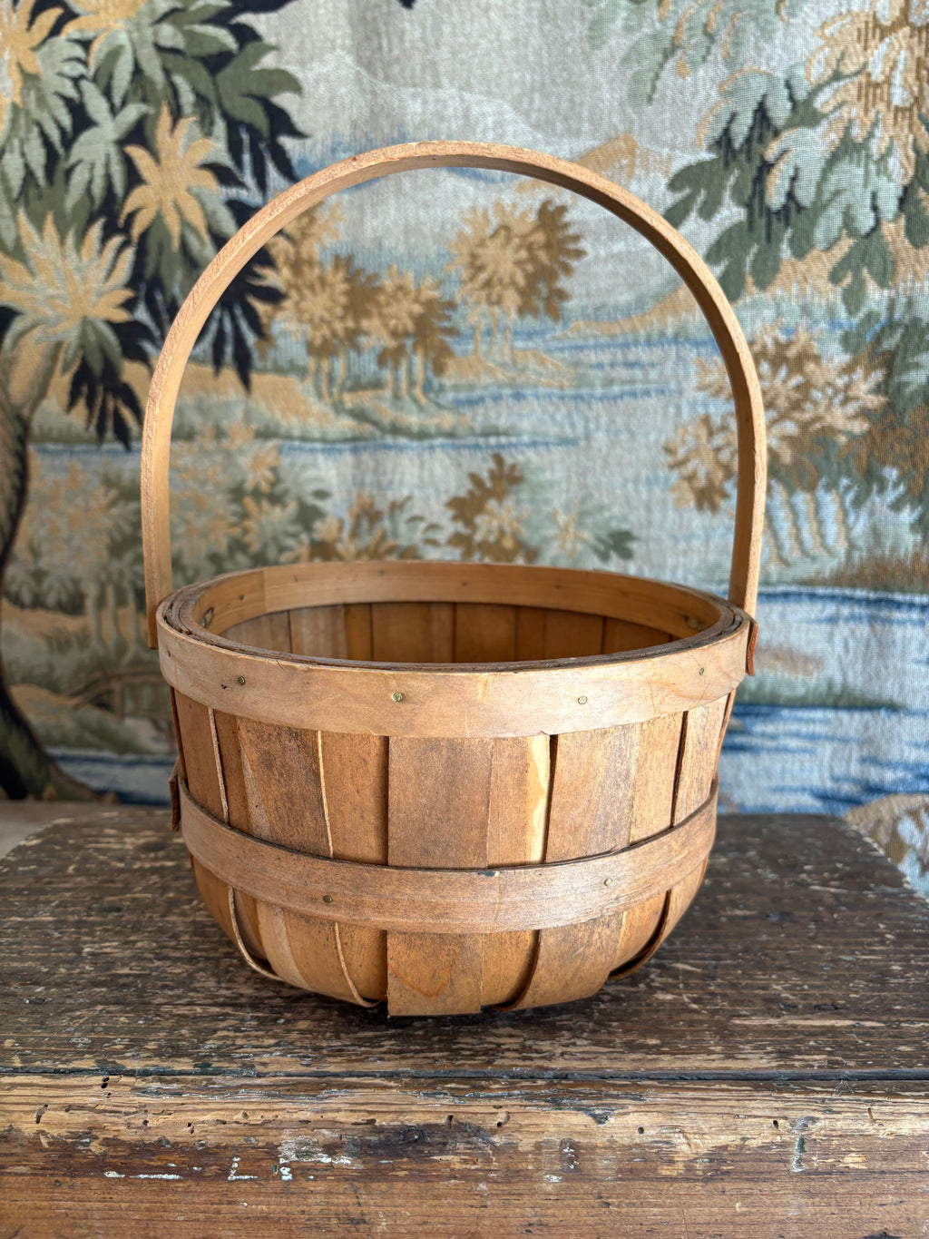 Vintage Bentwood Gathering Basket with Swing Handle