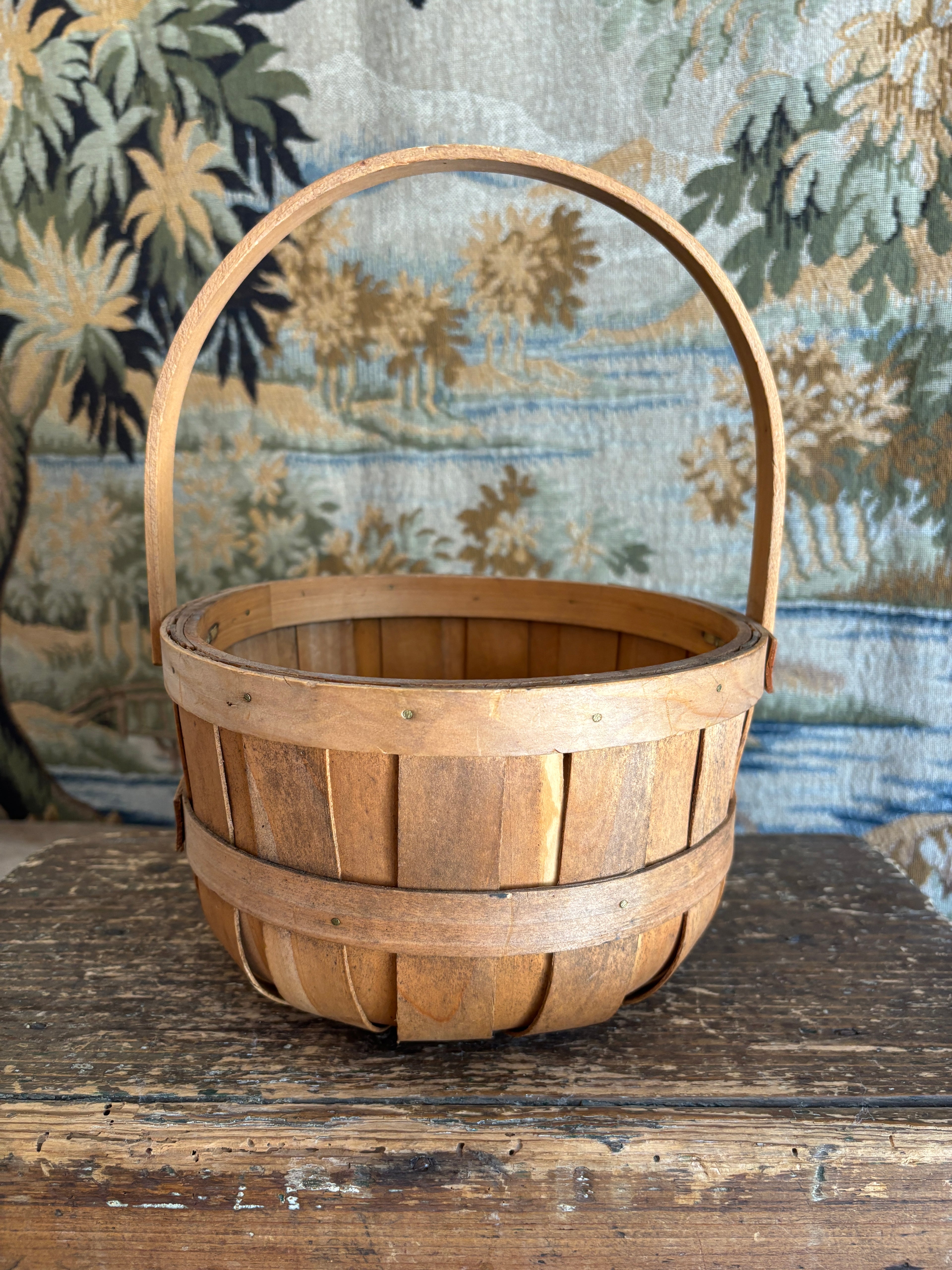 Vintage Bentwood Gathering Basket with Swing Handle