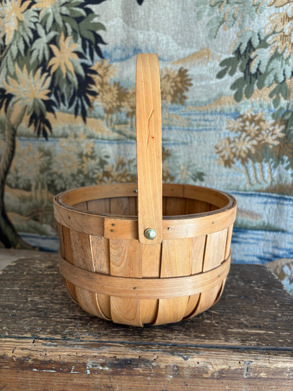 Vintage Bentwood Gathering Basket with Swing Handle