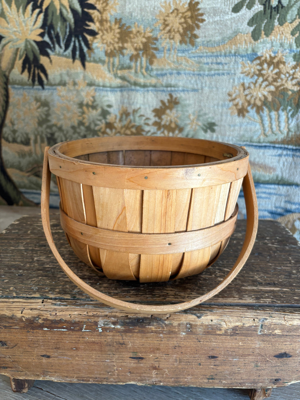 Vintage Bentwood Gathering Basket with Swing Handle