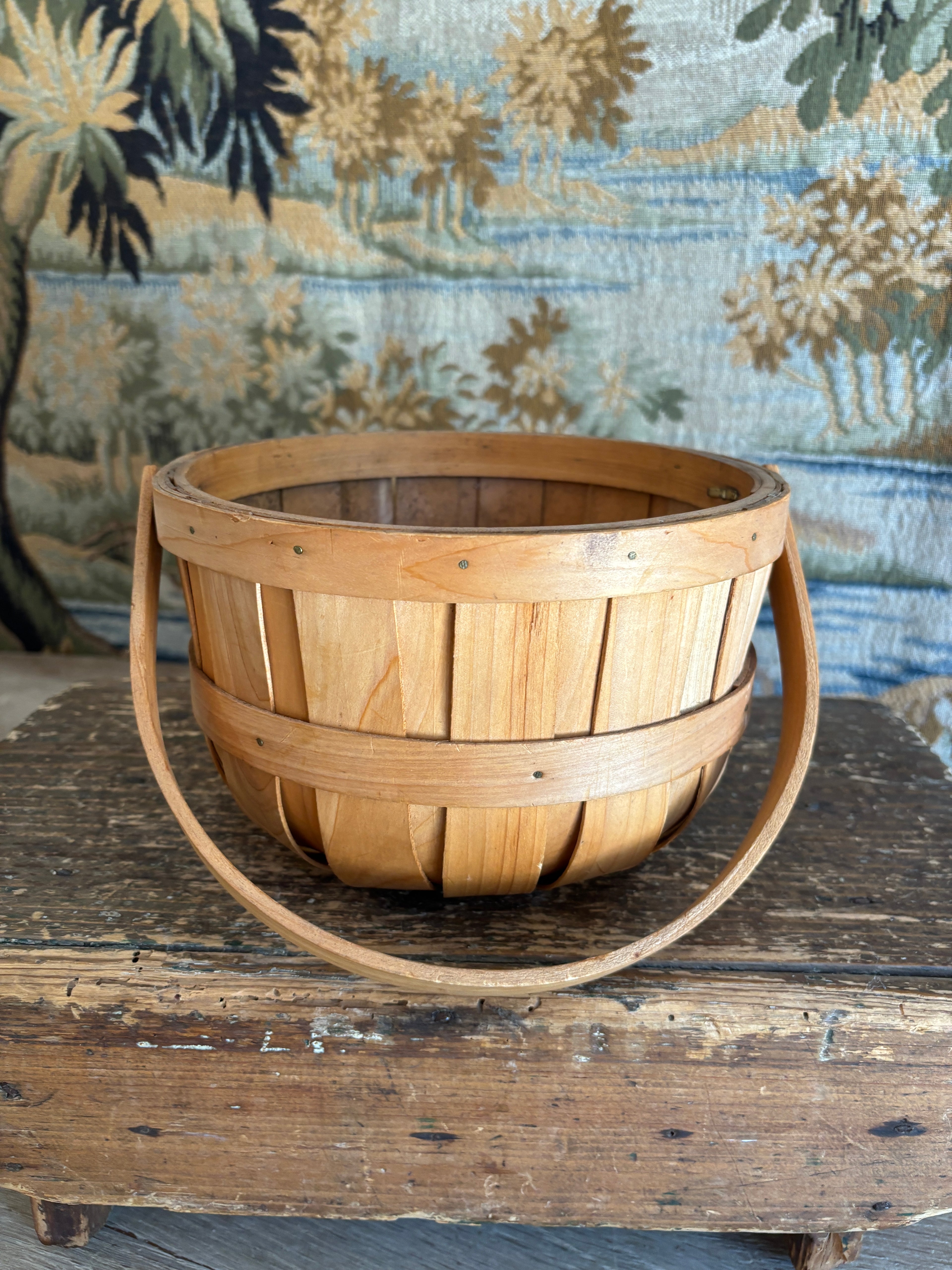 Vintage Bentwood Gathering Basket with Swing Handle