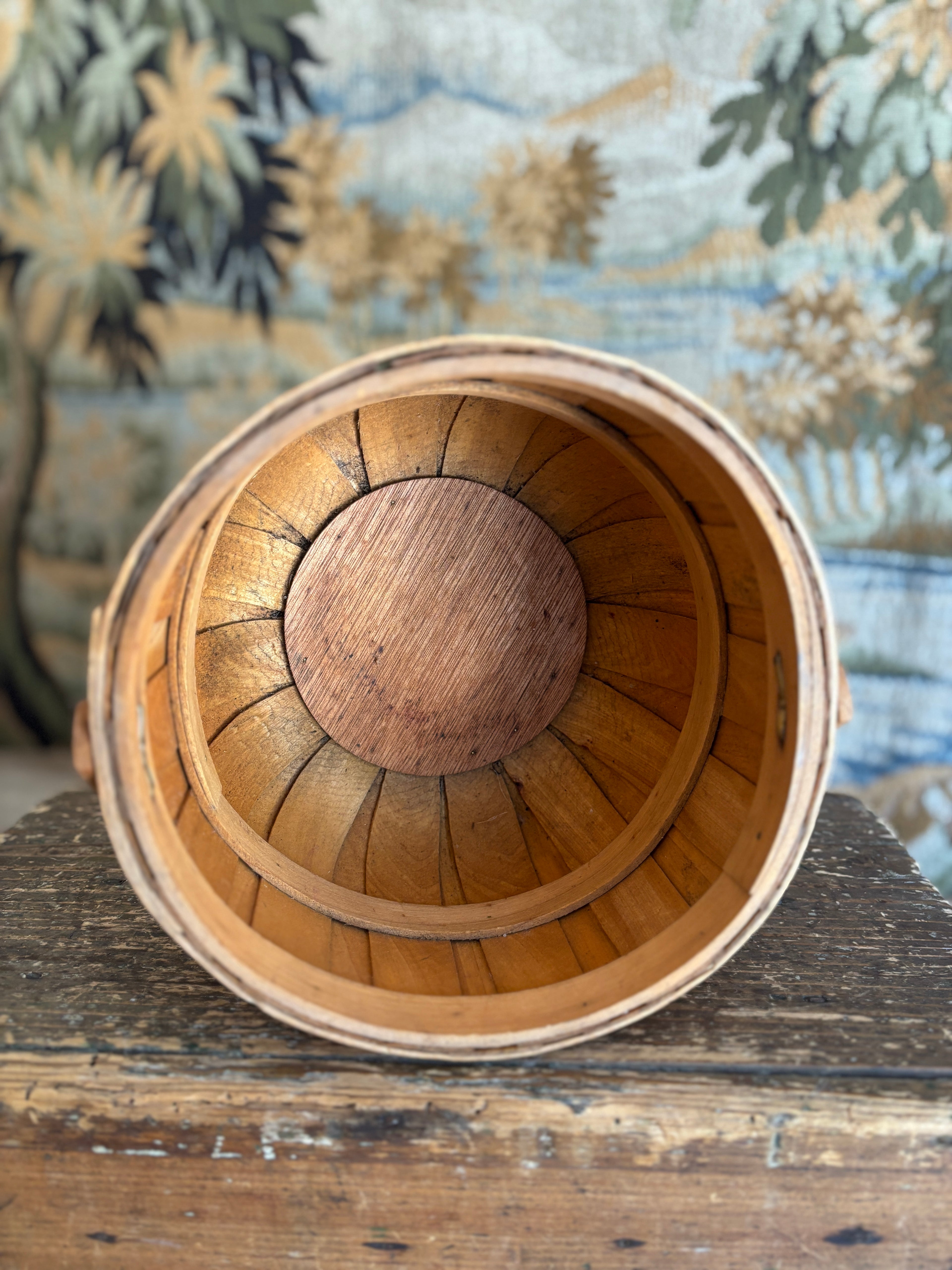 Vintage Bentwood Gathering Basket with Swing Handle