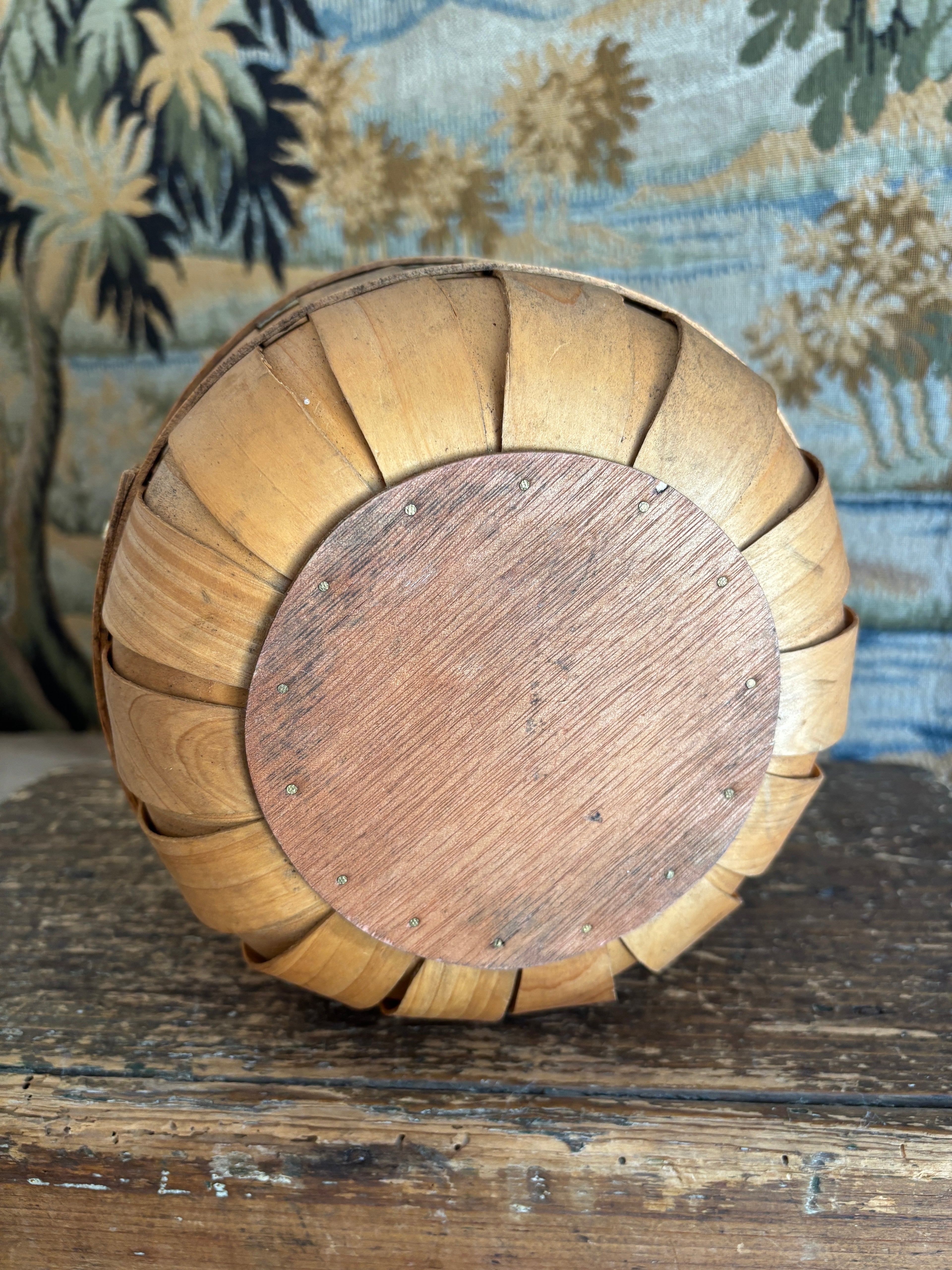 Vintage Bentwood Gathering Basket with Swing Handle