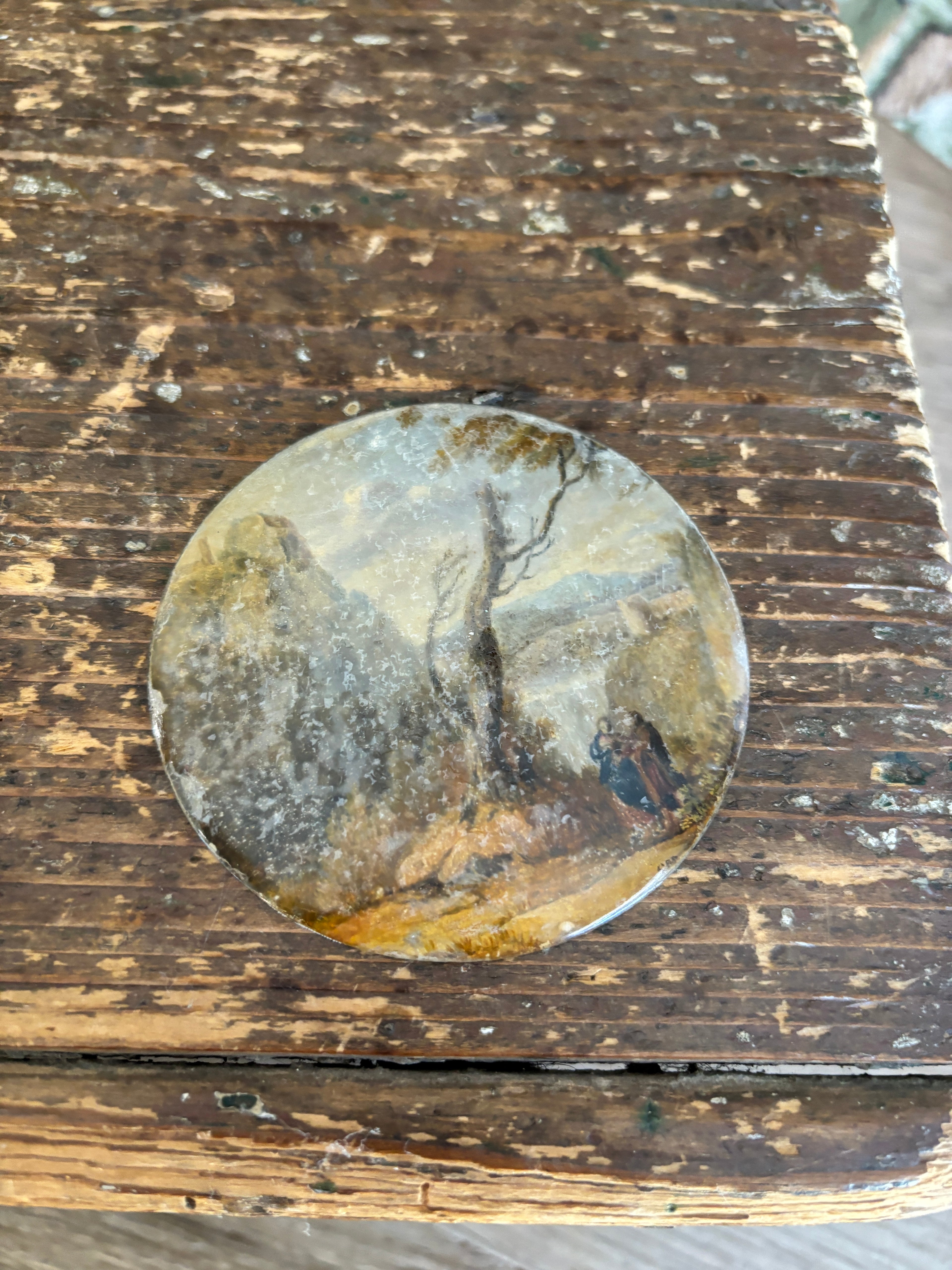 Antique French Miniature Convex Glass Landscape