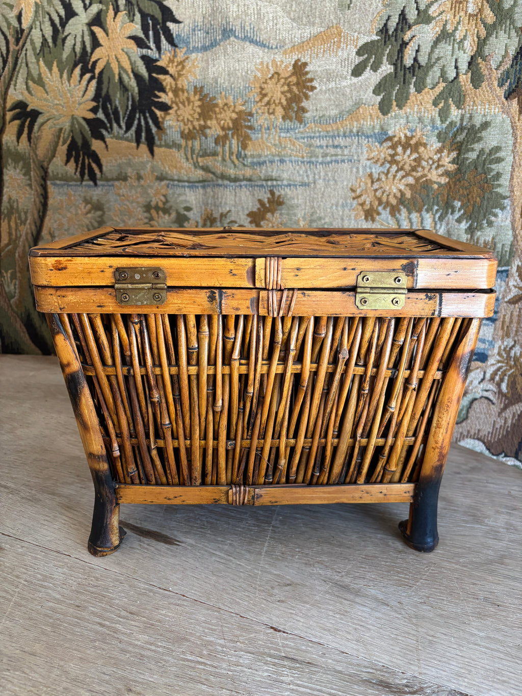 Vintage Bamboo Footed Storage Chest