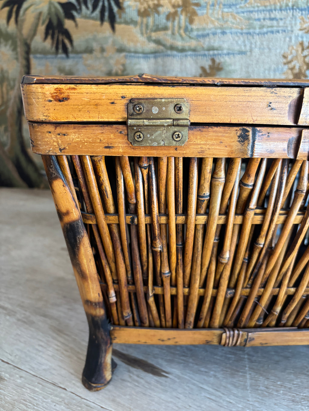 Vintage Bamboo Footed Storage Chest