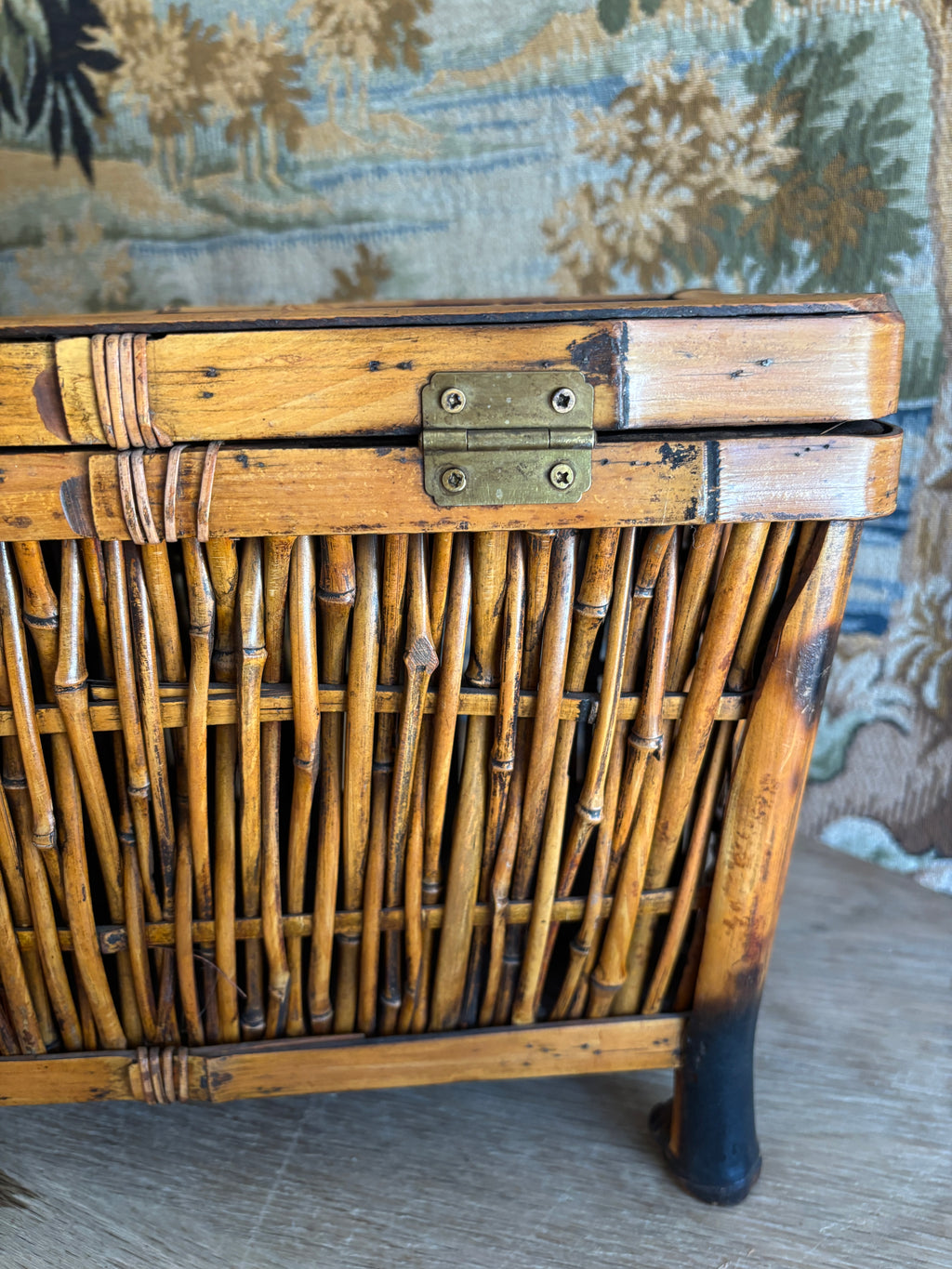Vintage Bamboo Footed Storage Chest