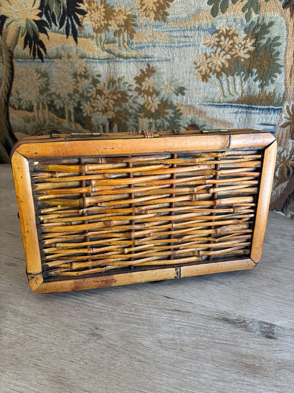 Vintage Bamboo Footed Storage Chest