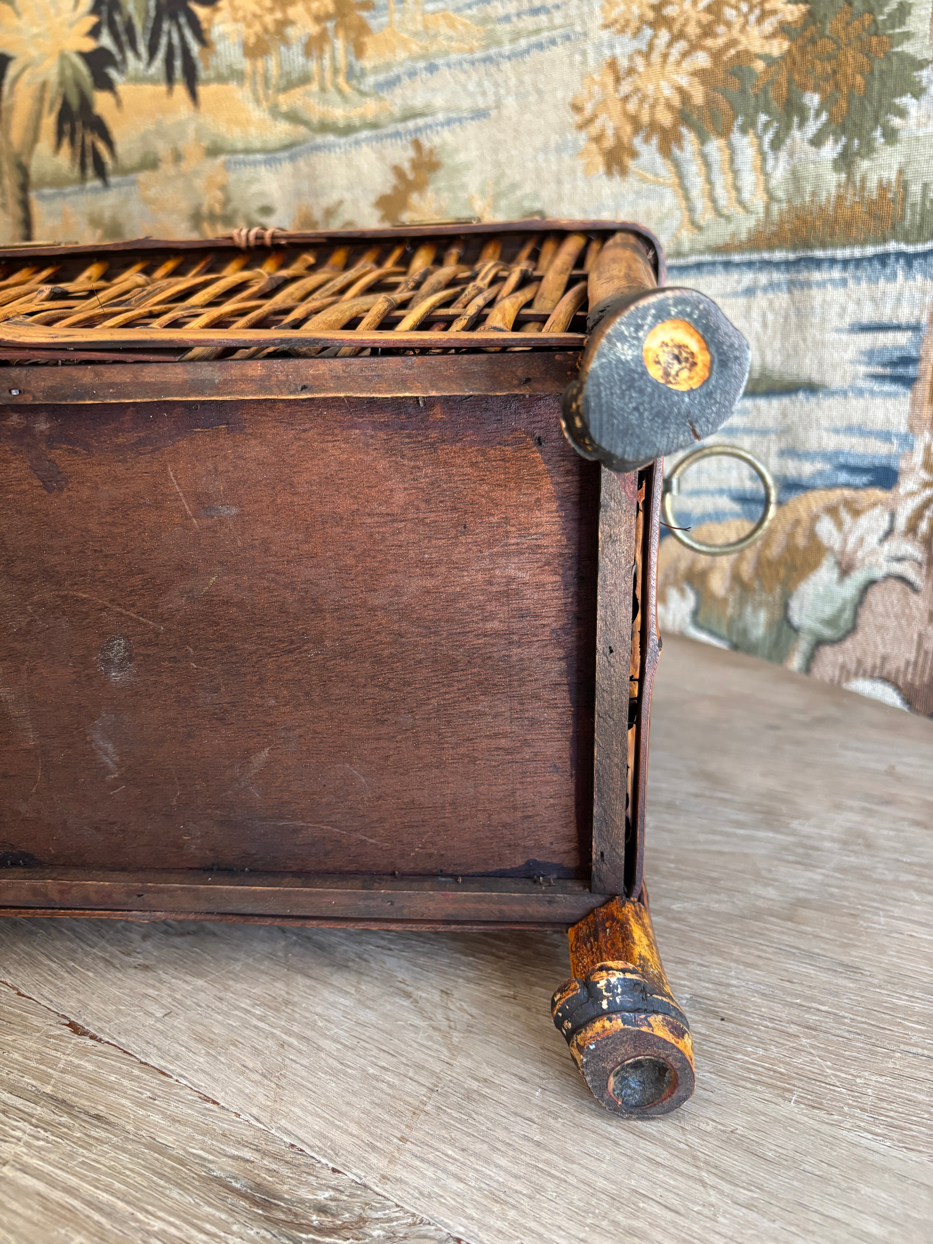 Vintage Bamboo Footed Storage Chest