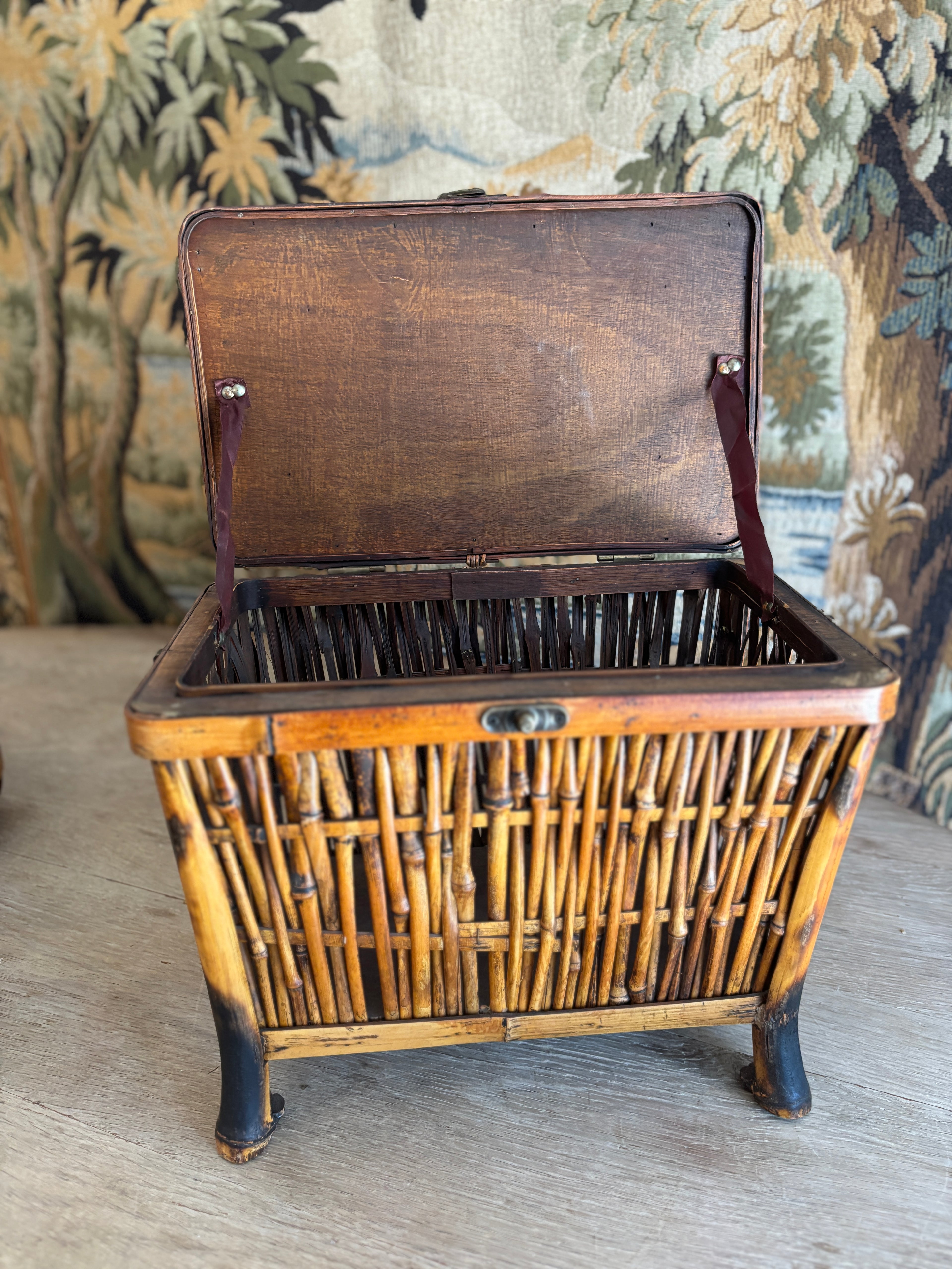 Vintage Bamboo Footed Storage Chest