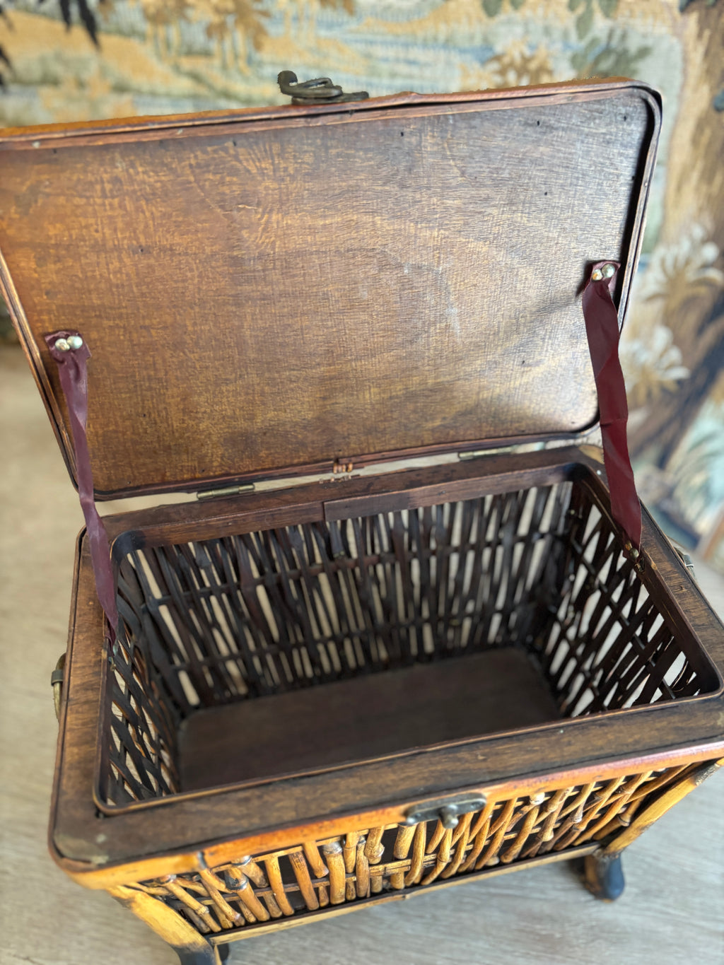 Vintage Bamboo Footed Storage Chest
