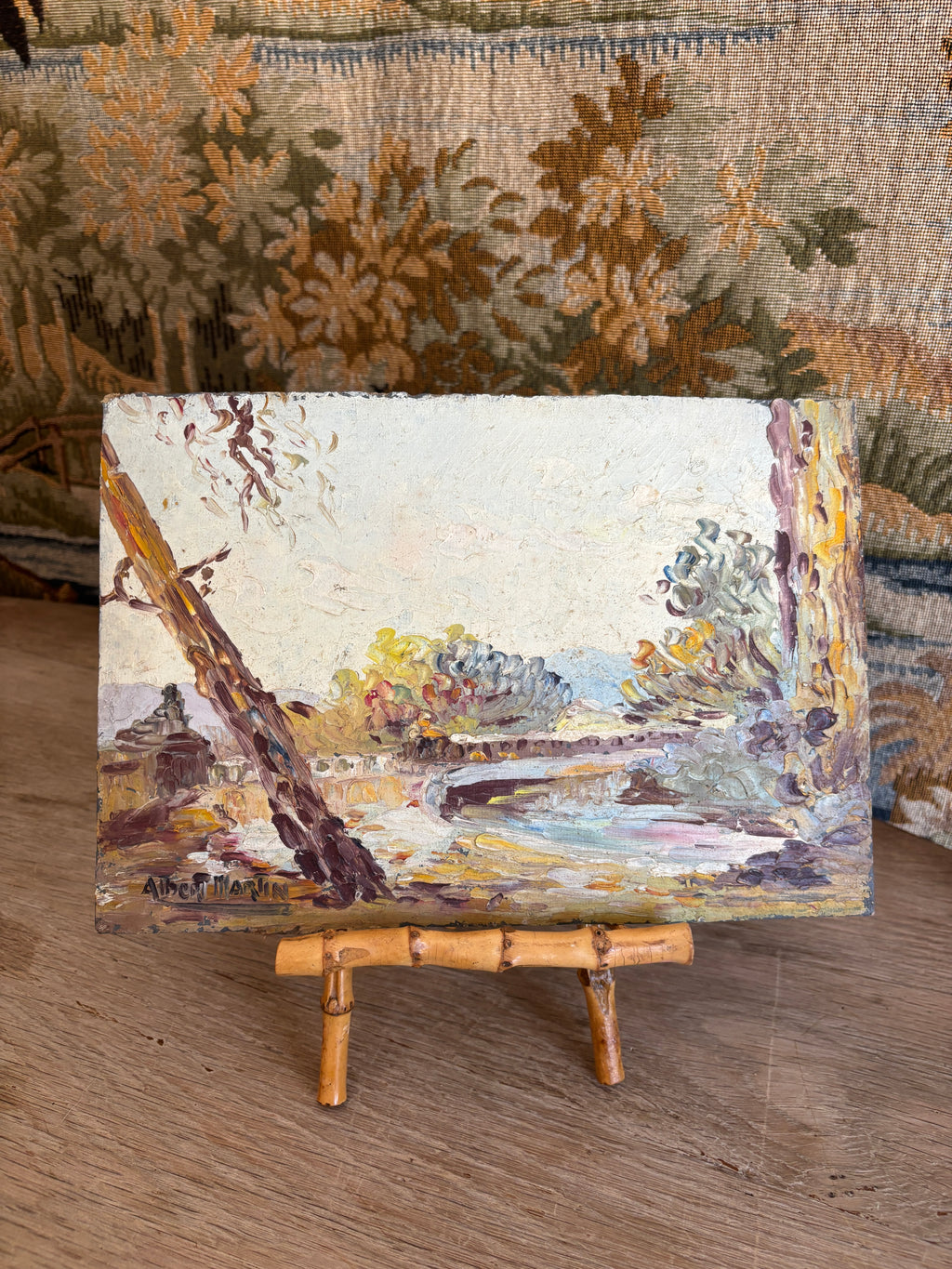 Vintage French Impasto Landscape Oil Painting by Albert Martin