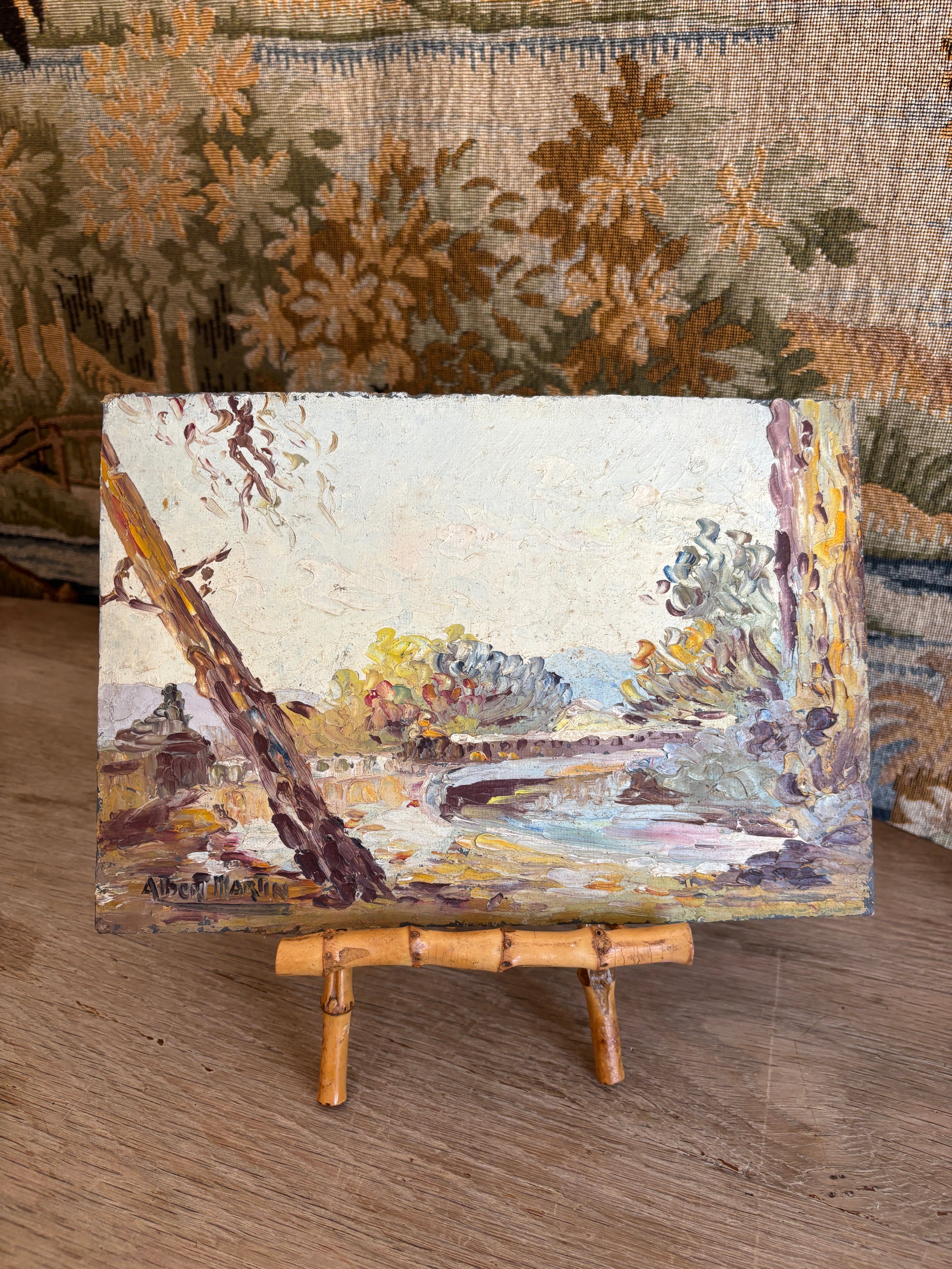 Vintage French Impasto Landscape Oil Painting by Albert Martin