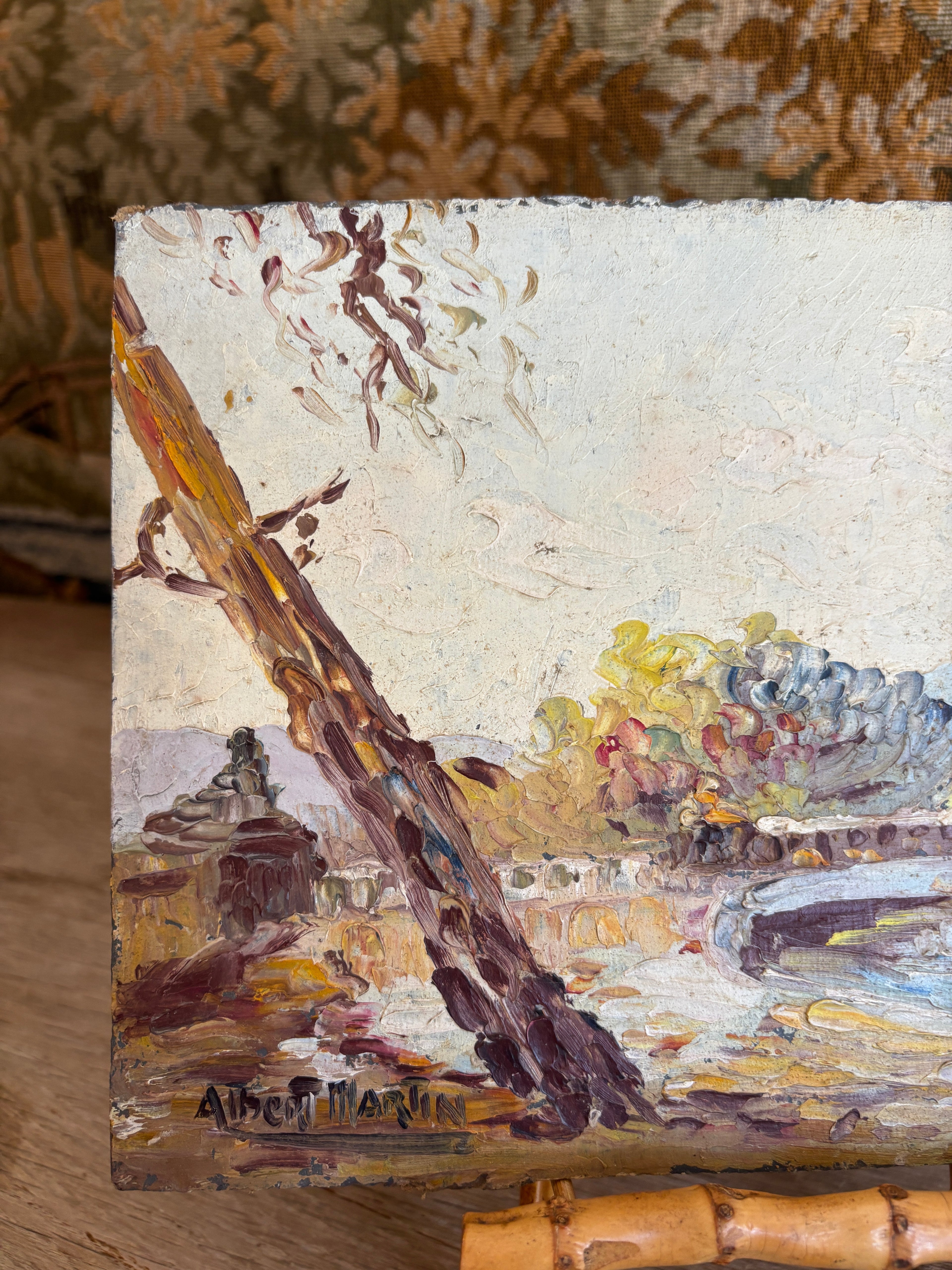 Vintage French Impasto Landscape Oil Painting by Albert Martin
